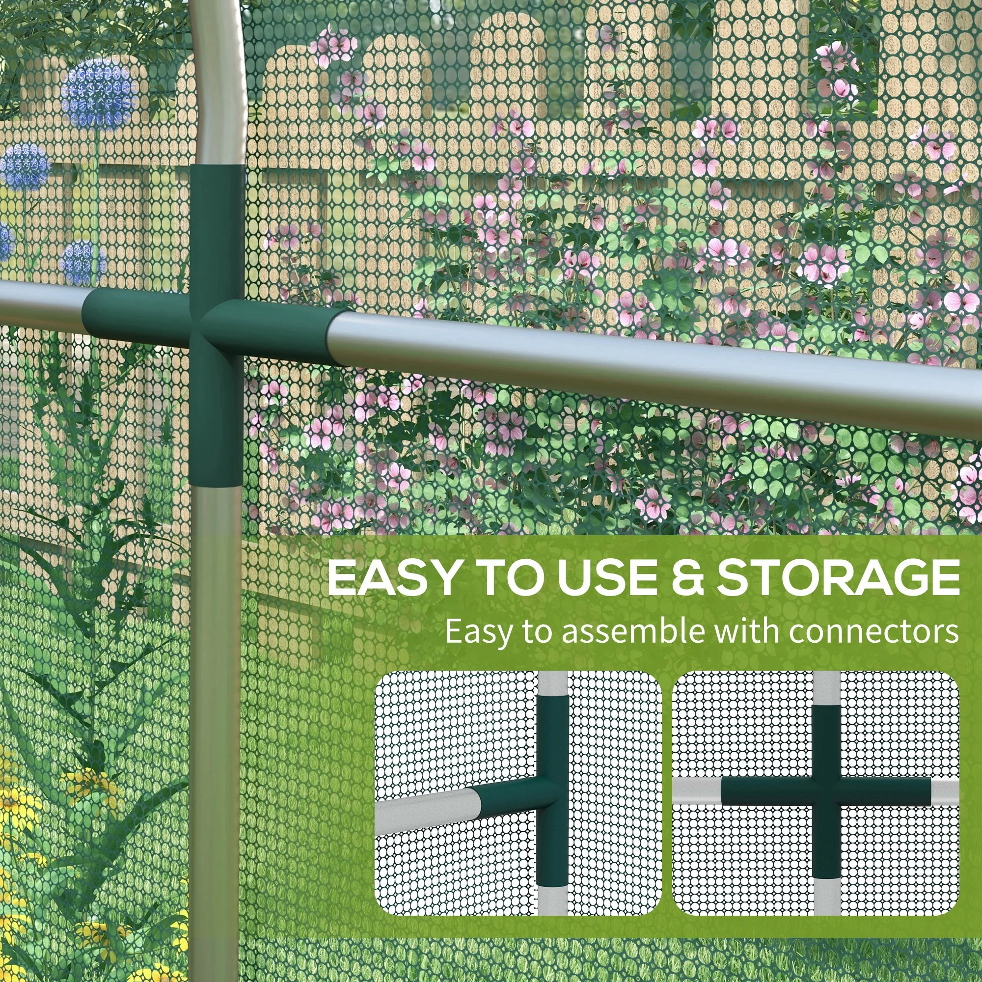 Fruit Cage Bird Netting, Vegetable Protection Tent w/ Zipped Door, 1.2 x 3.6 x 1.9m, Green - Image 7