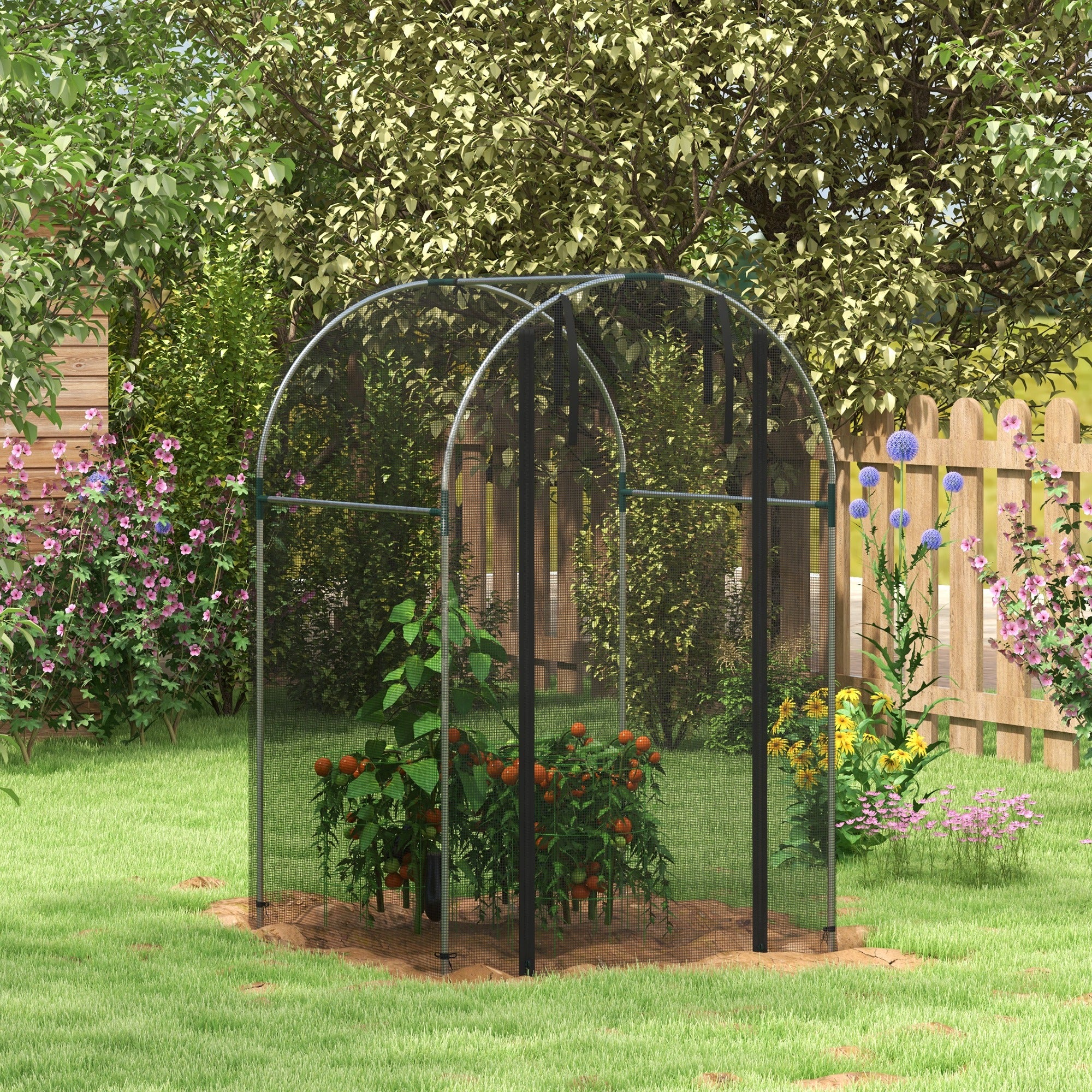 Fruit Cage Bird Netting, Vegetable Protection Tent w/ Zipped Door, 1.2 x 1.2 x 1.9m, Black - Image 3