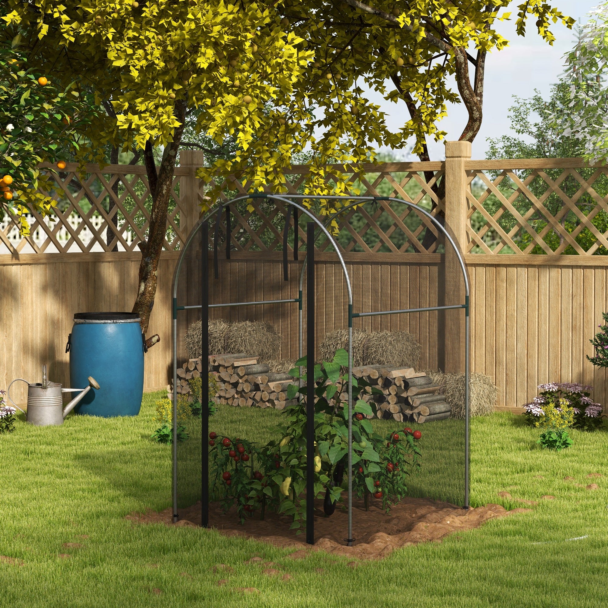 Fruit Cage Bird Netting, Vegetable Protection Tent w/ Zipped Door, 1.2 x 1.2 x 1.9m, Black - Image 4