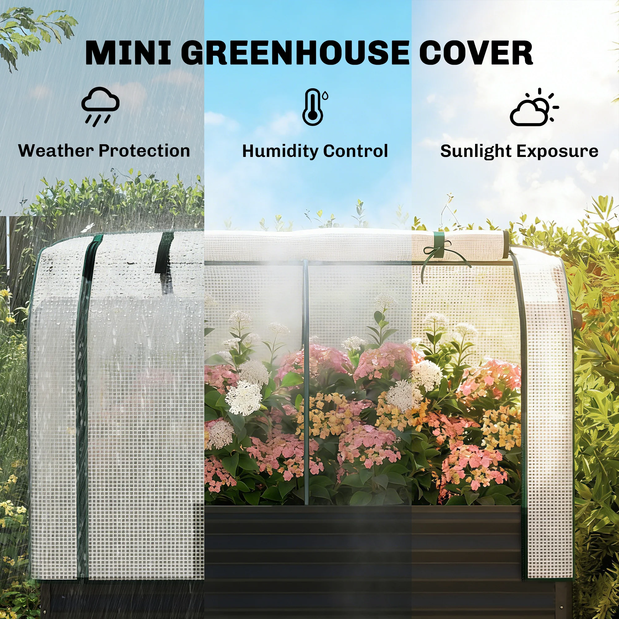 Galvanized Raised Garden Bed with Greenhouse Cover, Black - Image 6