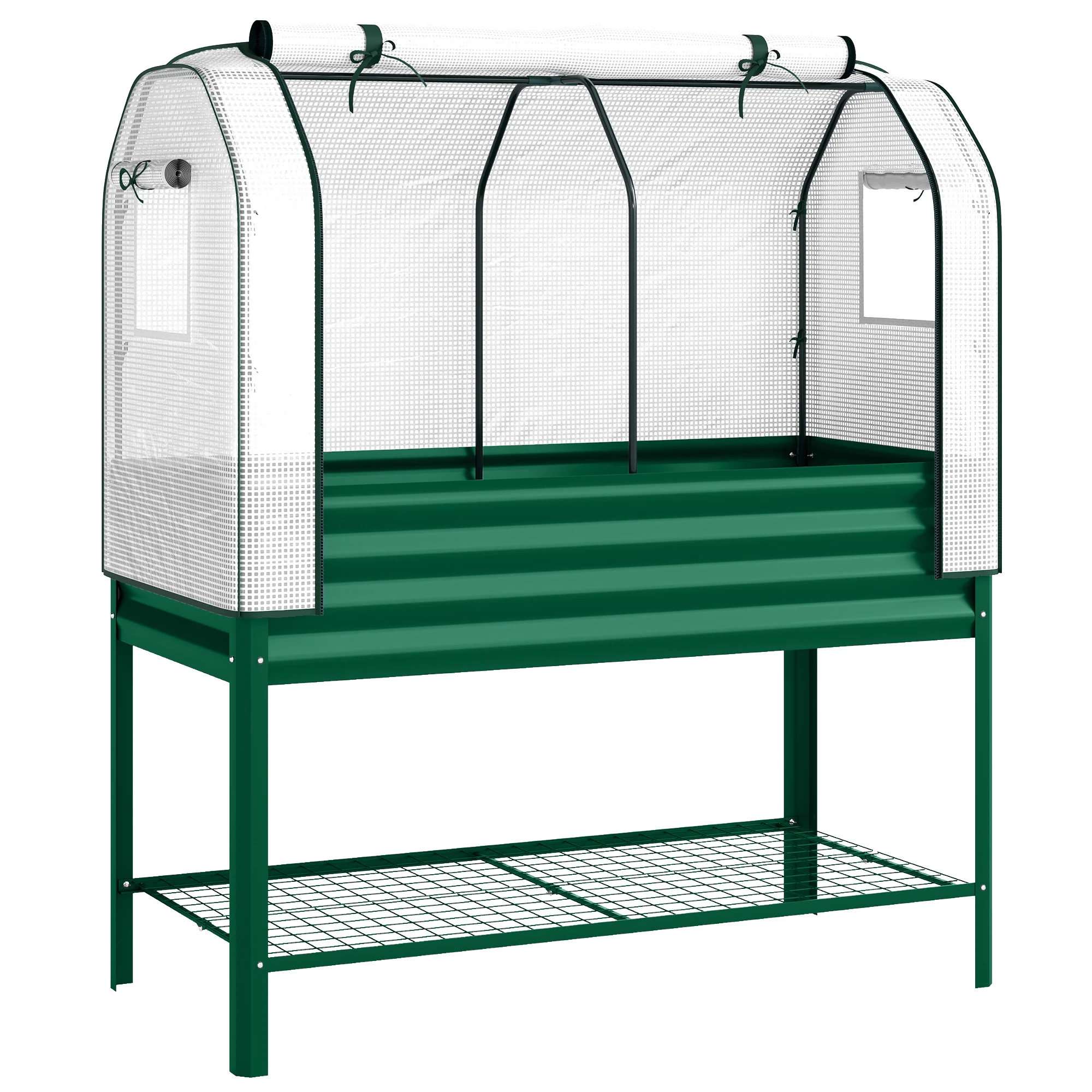 Galvanized Raised Garden Bed with Greenhouse Cover, Green - Image 12