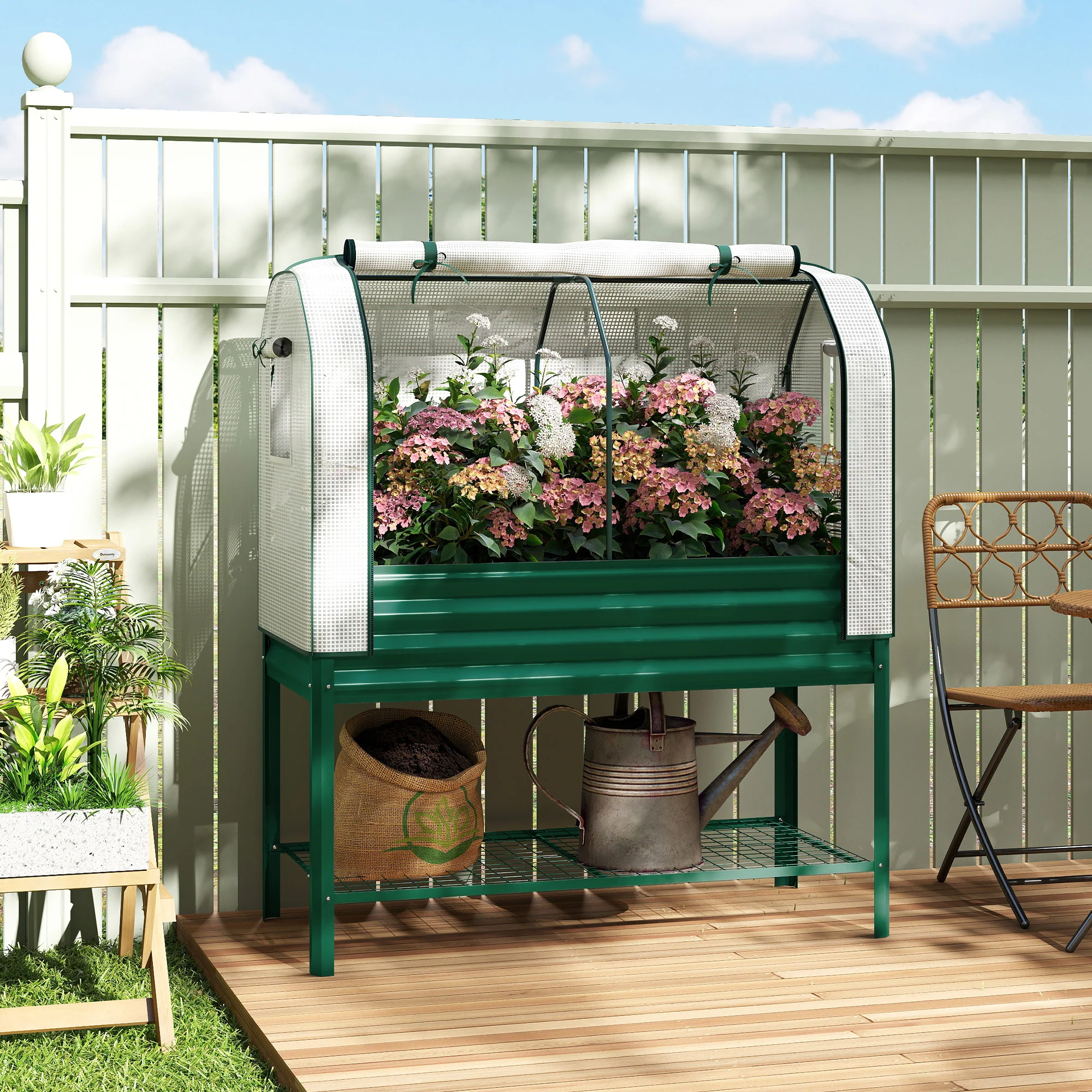 Galvanized Raised Garden Bed with Greenhouse Cover, Green - Image 4