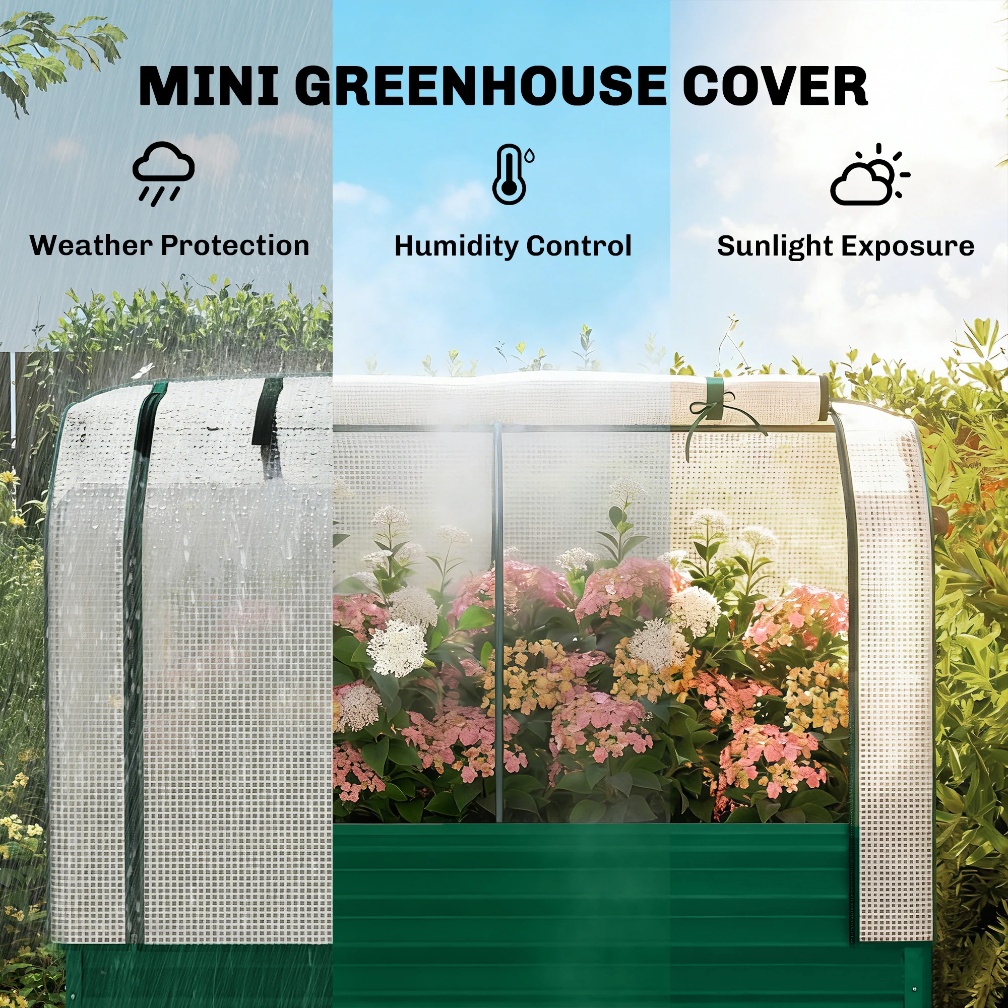 Galvanized Raised Garden Bed with Greenhouse Cover, Green - Image 6