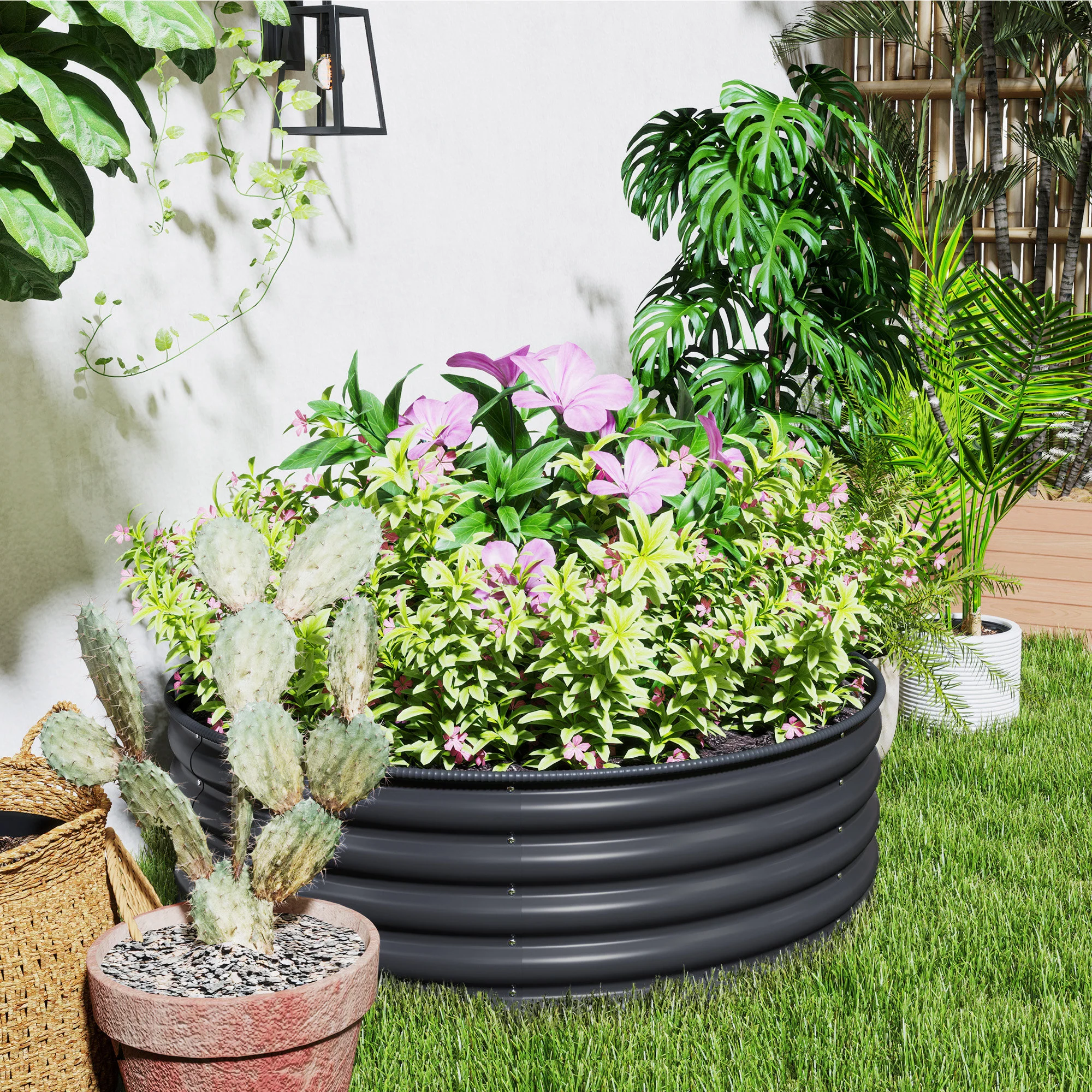 Galvanised Raised Garden Bed with Safety Edging, Outdoor Raised Planter Box with Gloves and Open Bottom, Metal Raised Bed for Flowers, Vegetables and Herbs, 120 x 120 x 43cm, Dark Grey - Image 10