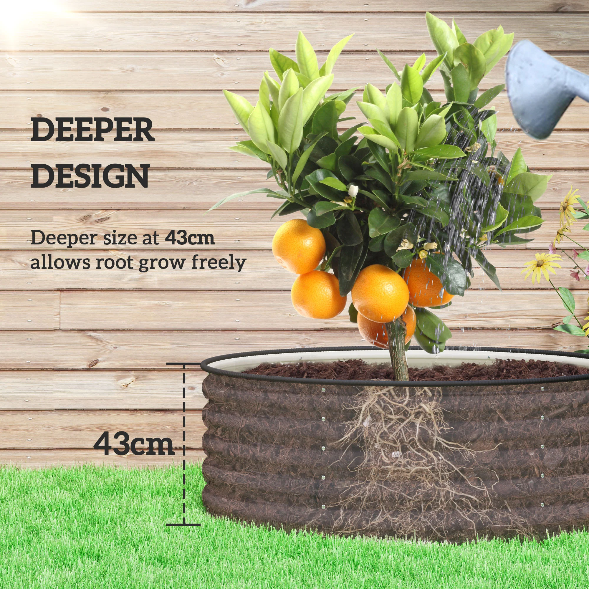 Galvanised Raised Garden Bed with Safety Edging, Outdoor Raised Planter Box with Gloves and Open Bottom, Metal Raised Bed for Flowers, Vegetables and Herbs, 120 x 120 x 43cm, Cream White - Image 6