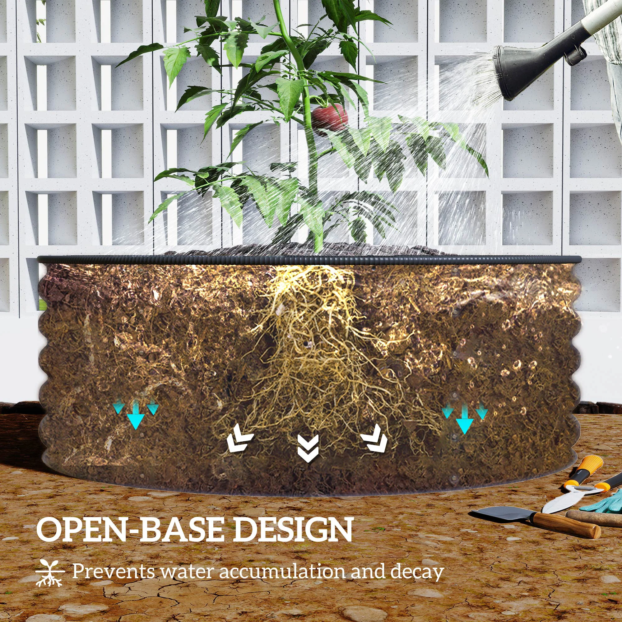 Galvanised Raised Garden Bed with Safety Edging, Outdoor Raised Planter Box with Gloves and Open Bottom, Metal Raised Bed for Flowers, Vegetables and Herbs, 120 x 120 x 43cm, Light Green - Image 9