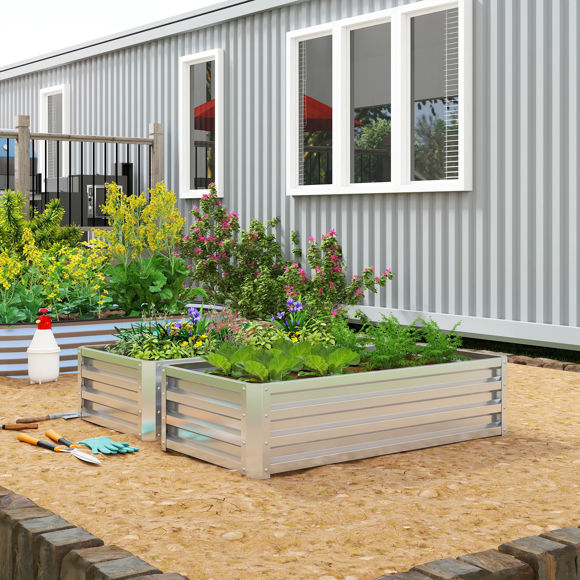 4' x 2' x 1' Galvanized Raised Garden Bed, Silver - Image 11