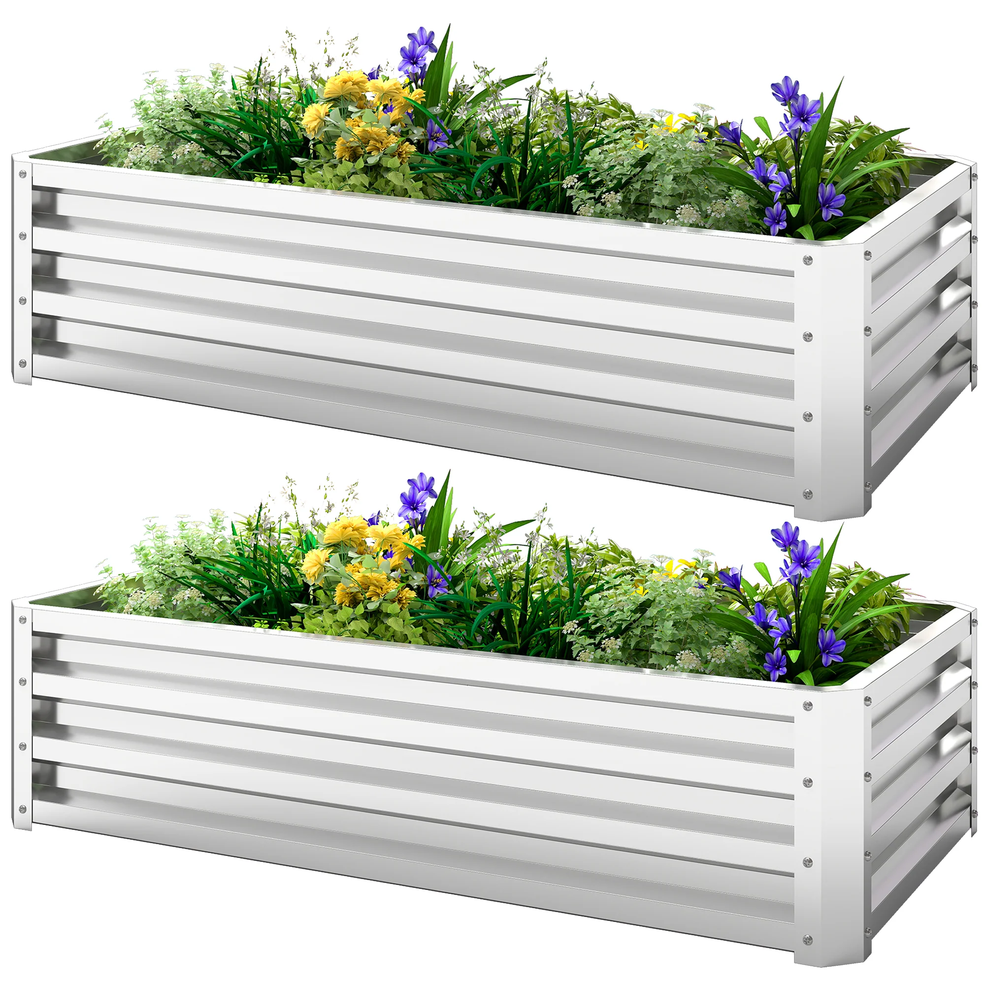 4' x 2' x 1' Galvanized Raised Garden Bed, Silver - Image 2