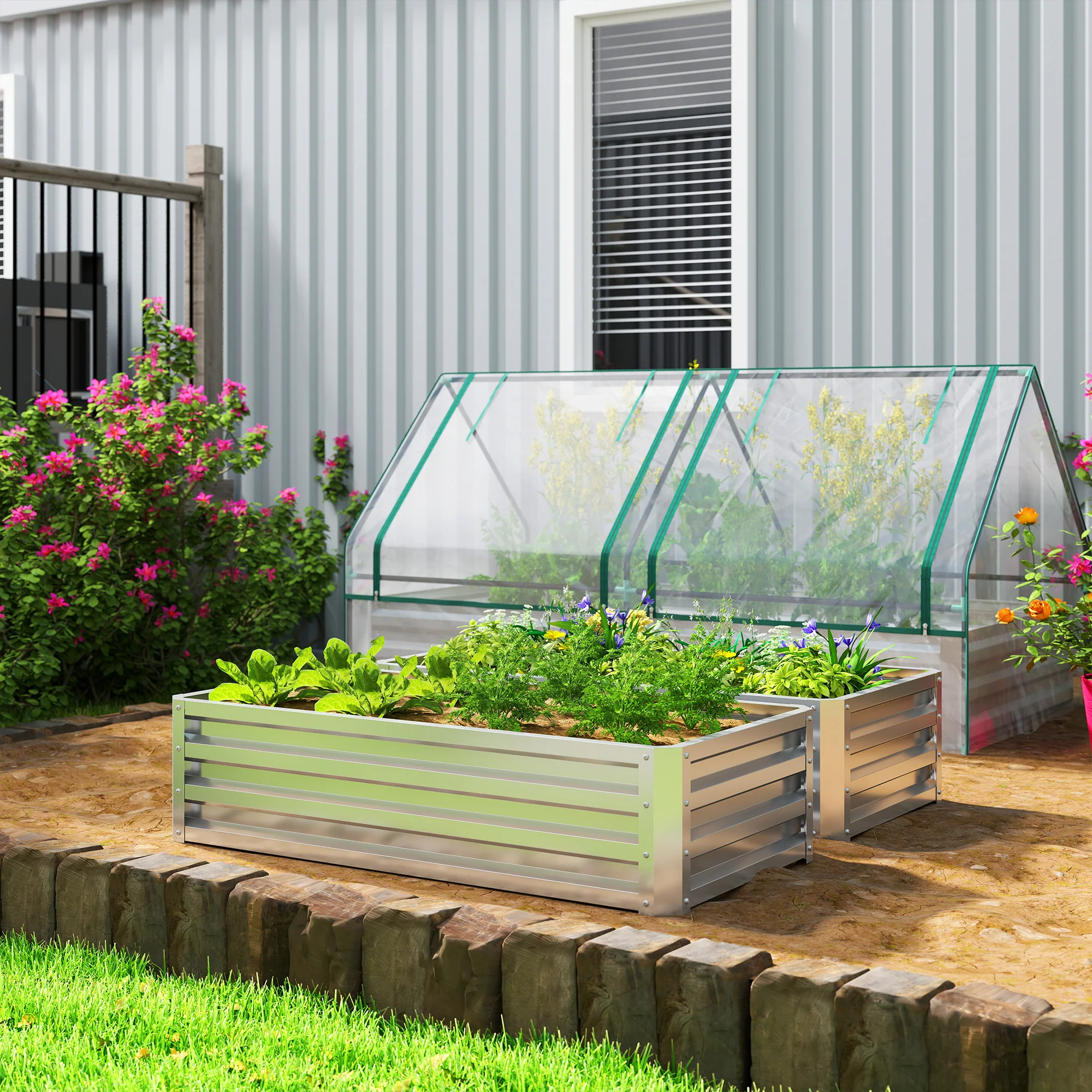 4' x 2' x 1' Galvanized Raised Garden Bed, Silver - Image 3