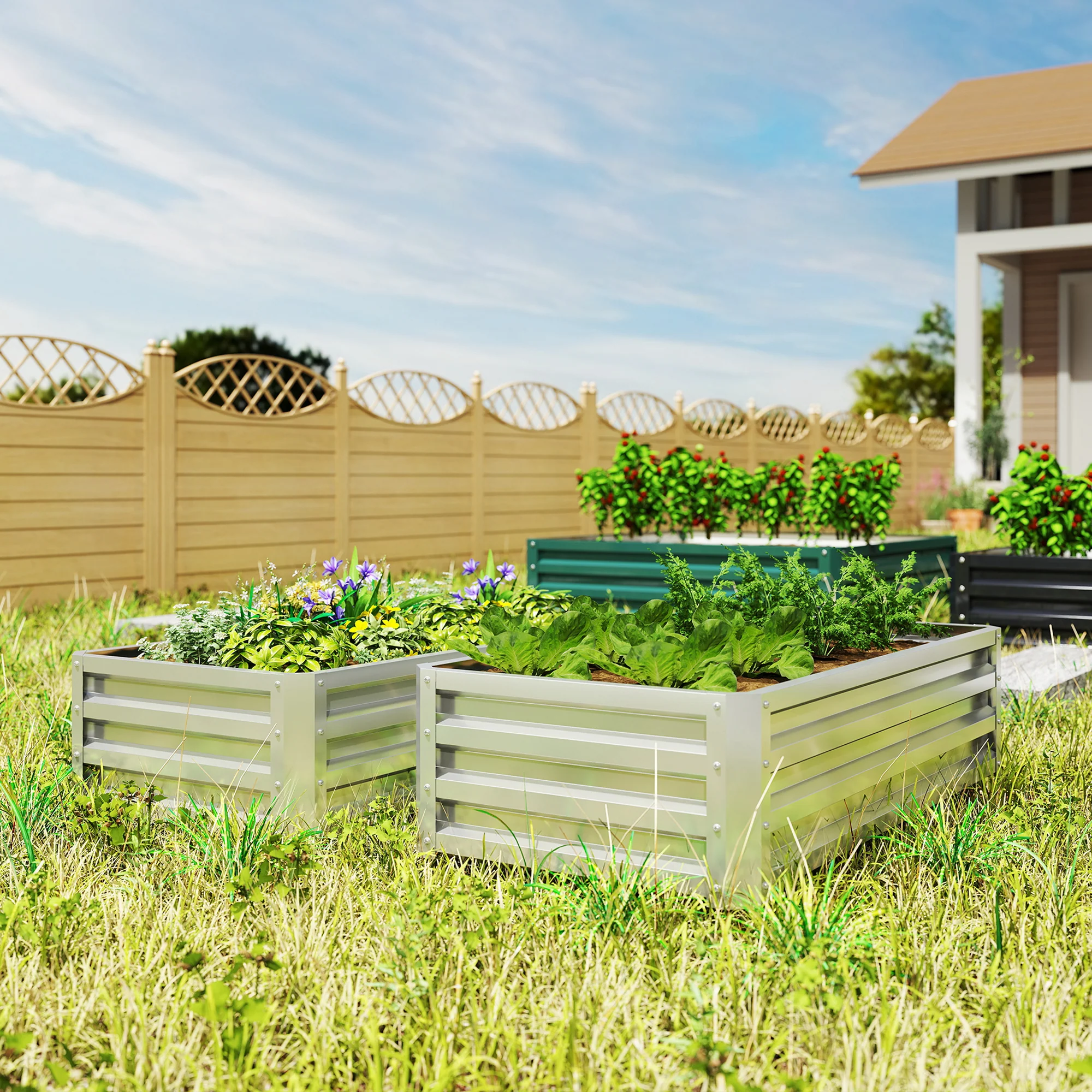 4' x 2' x 1' Galvanized Raised Garden Bed, Silver - Image 4