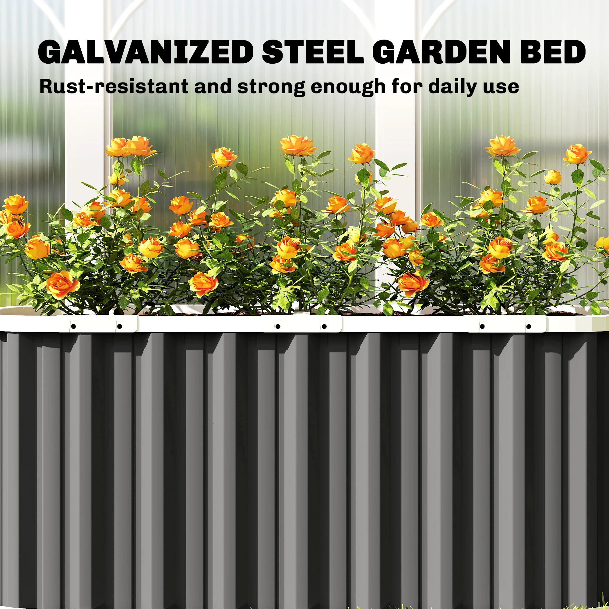 5' x 2' x 2' Galvanized Raised Garden Bed with Gloves, Dark Grey - Image 10