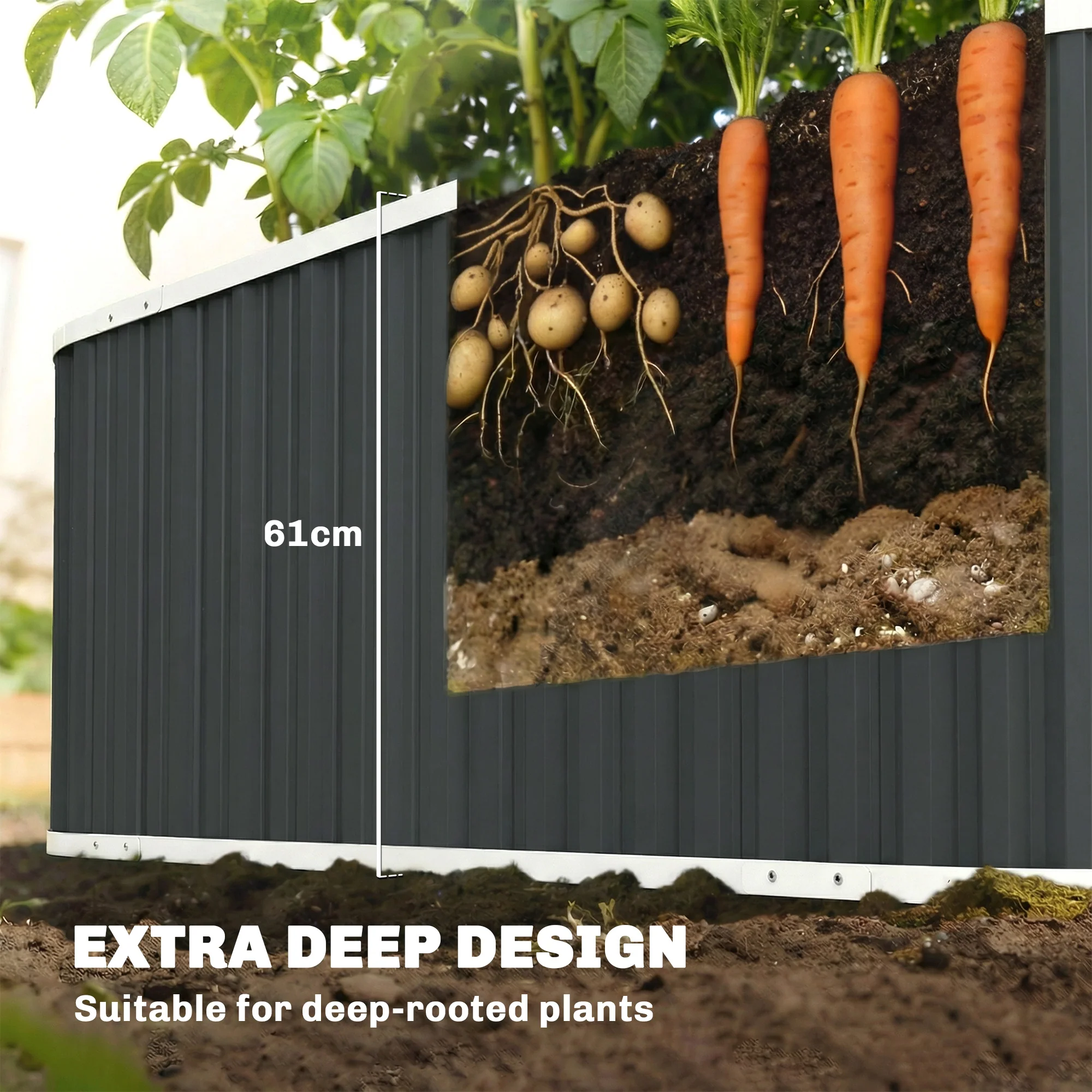 5' x 2' x 2' Galvanized Raised Garden Bed with Gloves, Dark Grey - Image 6