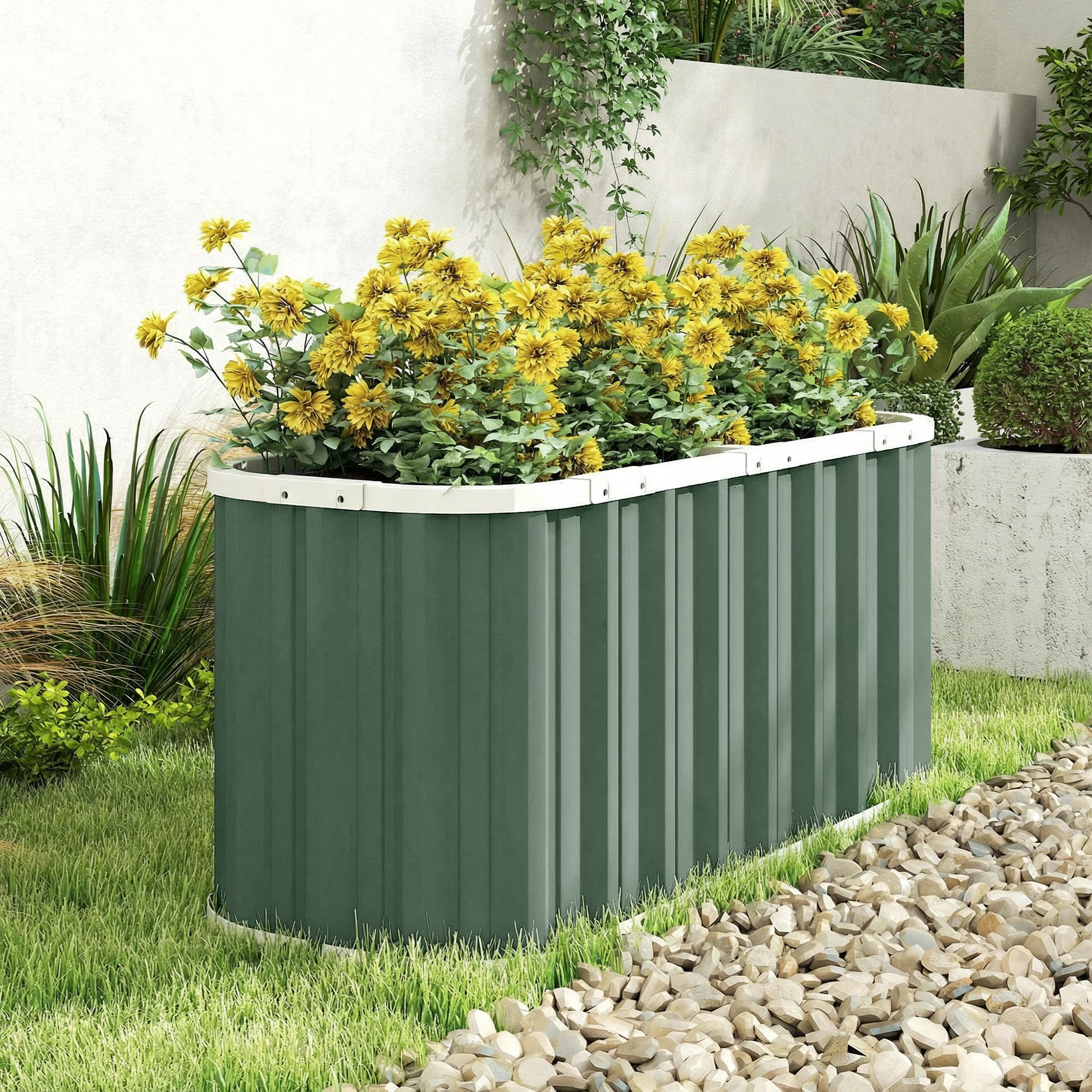 5' x 2' x 2' Galvanized Raised Garden Bed with Gloves, Light Green - Image 4