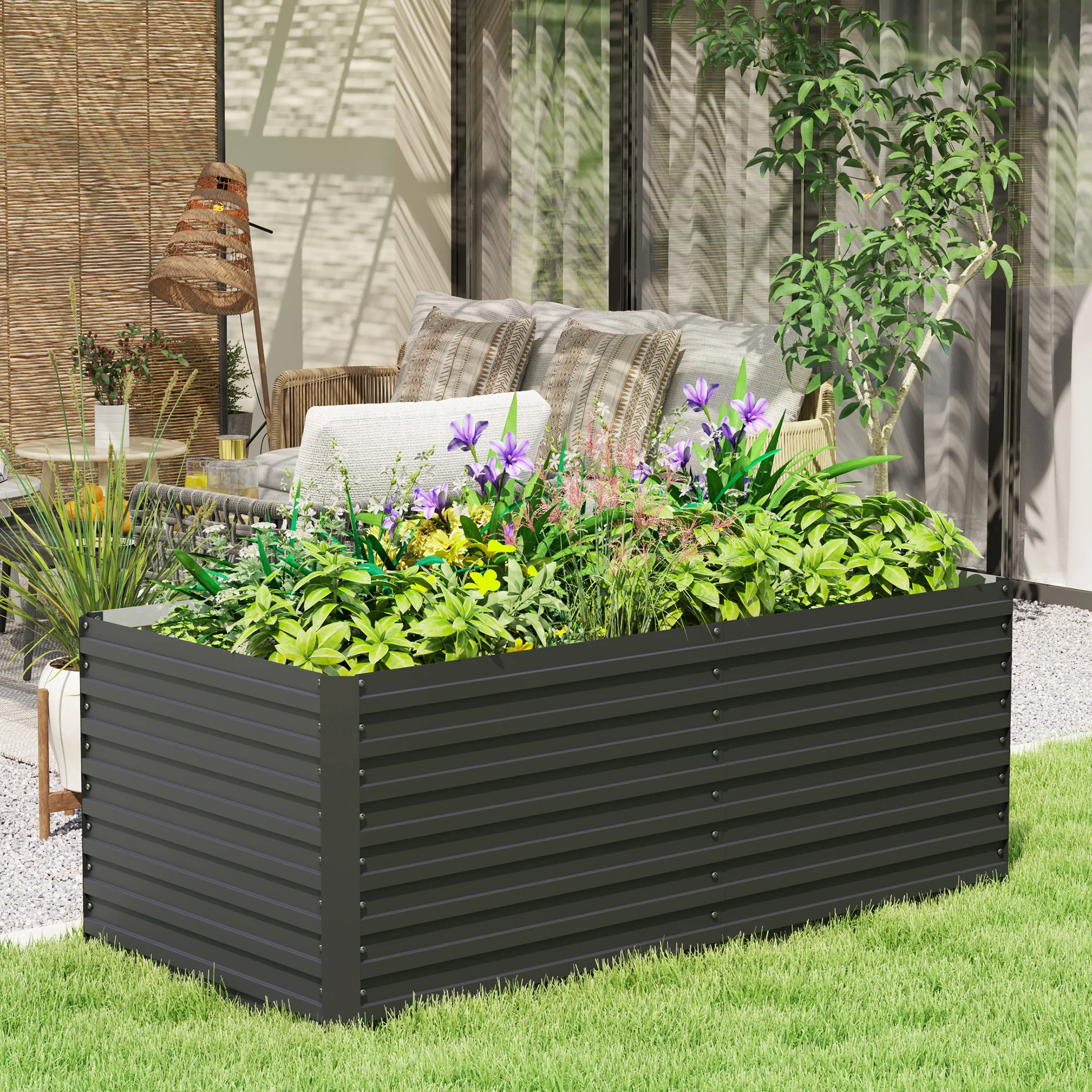 5' x 3' x 2' Large Galvanized Raised Garden Bed with Deep Design, Dark Grey - Image 3