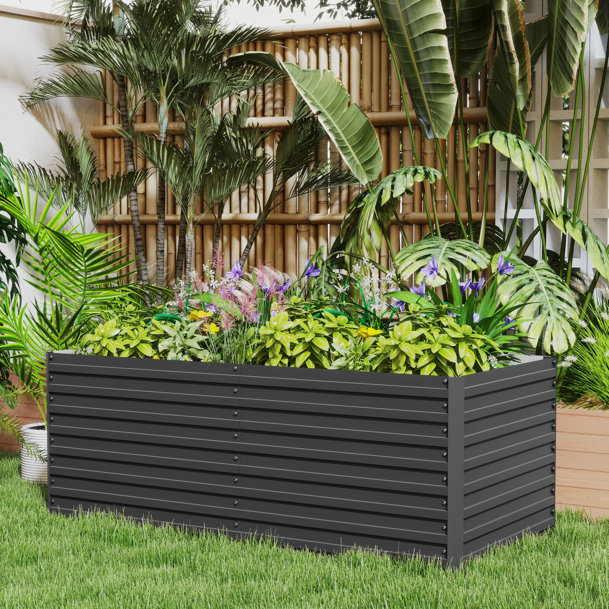 5' x 3' x 2' Large Galvanized Raised Garden Bed with Deep Design, Dark Grey - Image 4