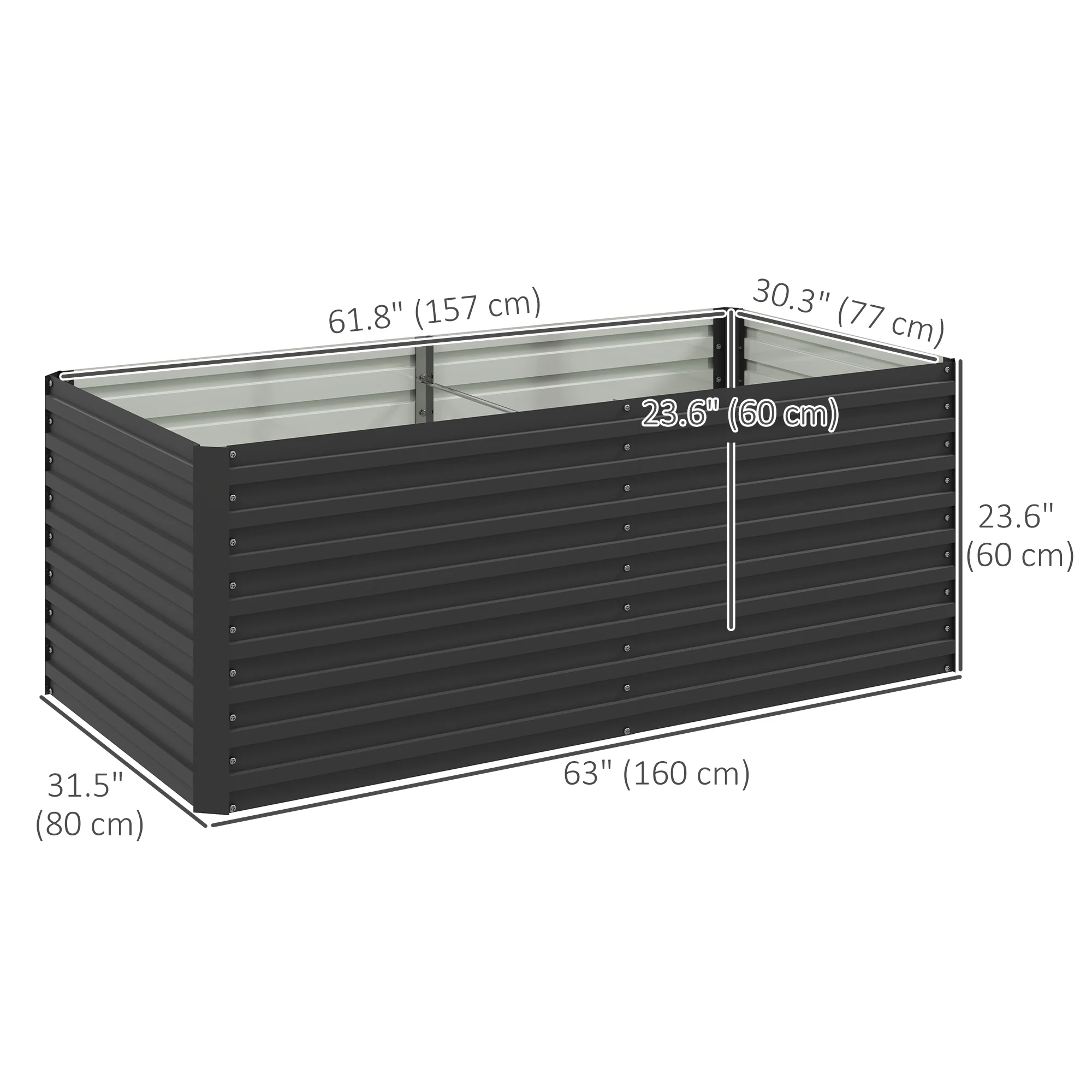 5' x 3' x 2' Large Galvanized Raised Garden Bed with Deep Design, Dark Grey - Image 5