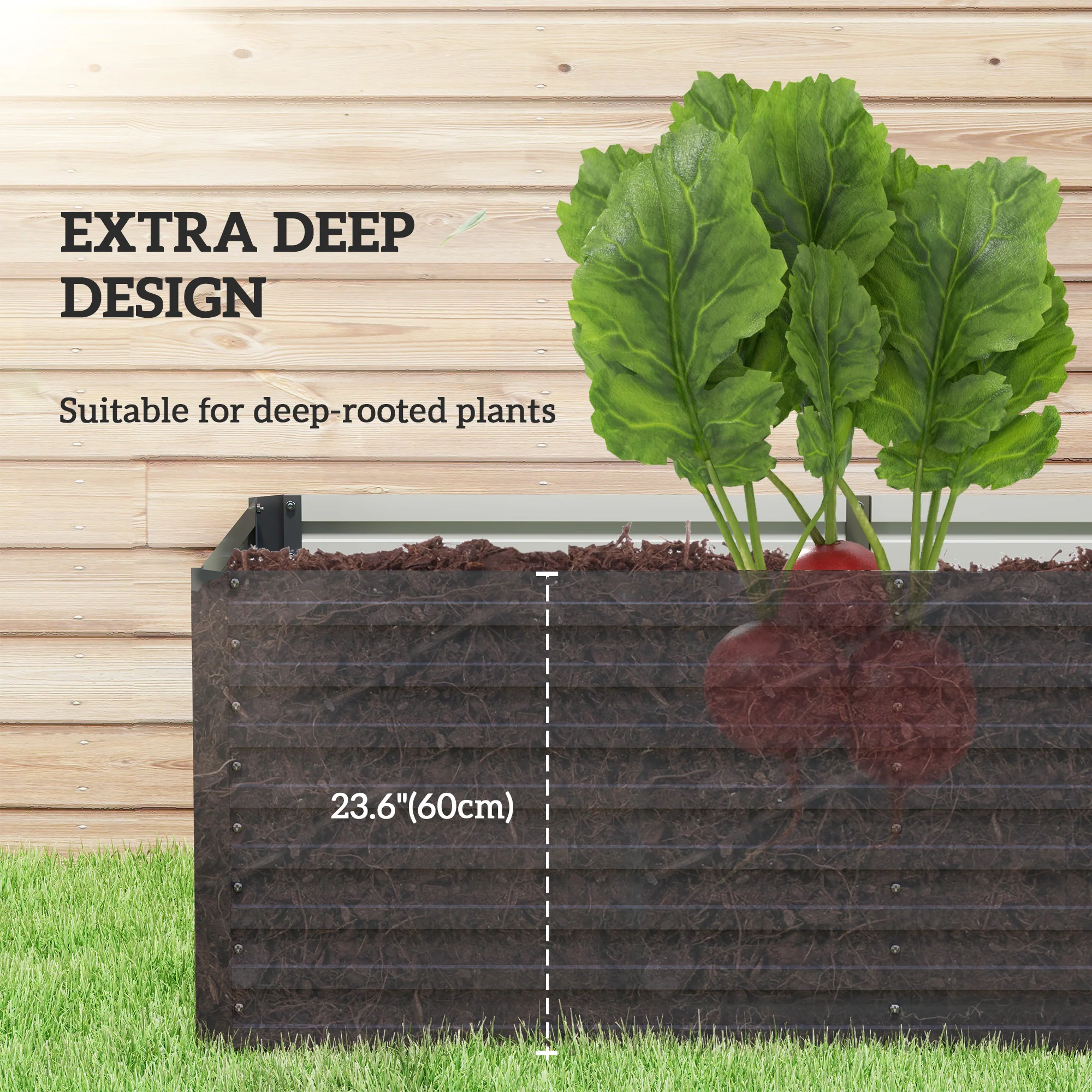 5' x 3' x 2' Large Galvanized Raised Garden Bed with Deep Design, Dark Grey - Image 6