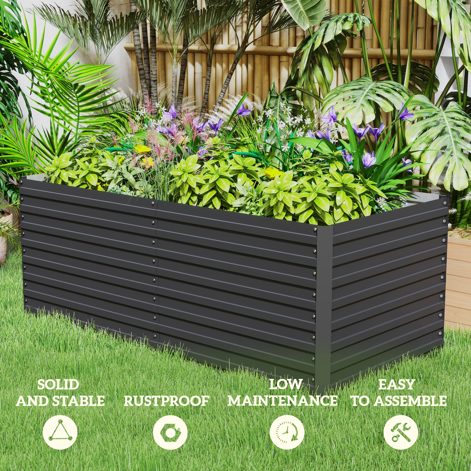 5' x 3' x 2' Large Galvanized Raised Garden Bed with Deep Design, Dark Grey - Image 7