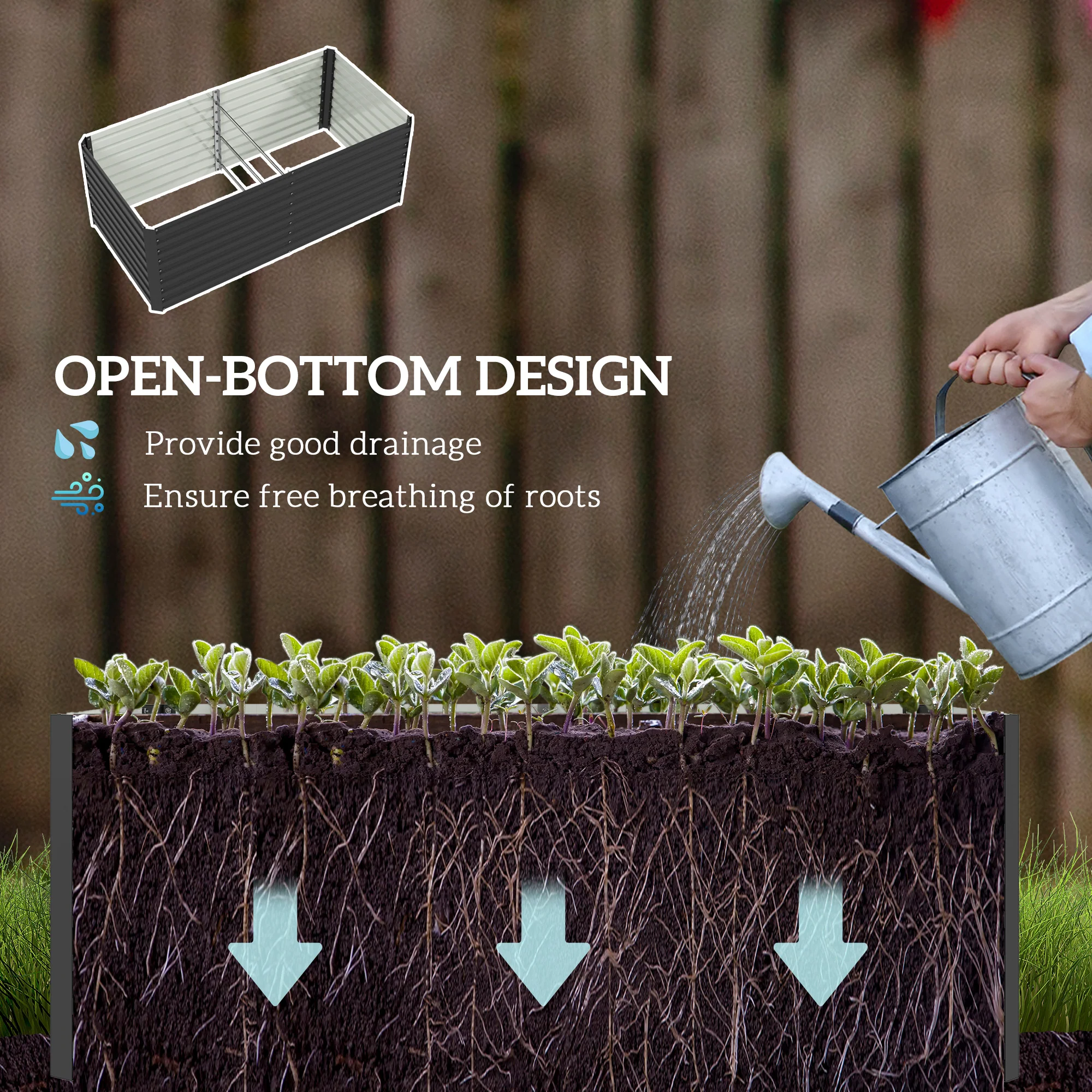 5' x 3' x 2' Large Galvanized Raised Garden Bed with Deep Design, Dark Grey - Image 8