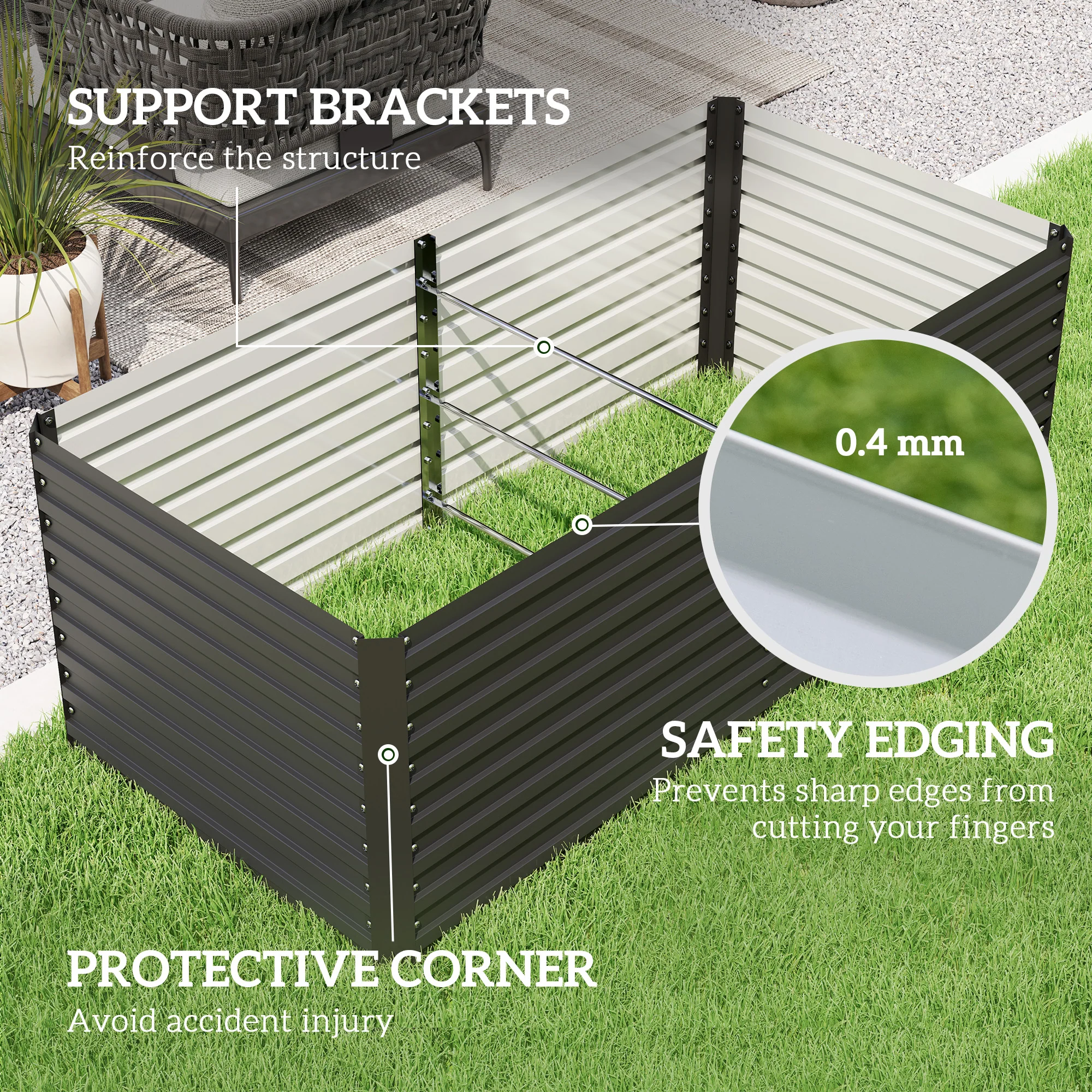 5' x 3' x 2' Large Galvanized Raised Garden Bed with Deep Design, Dark Grey - Image 9