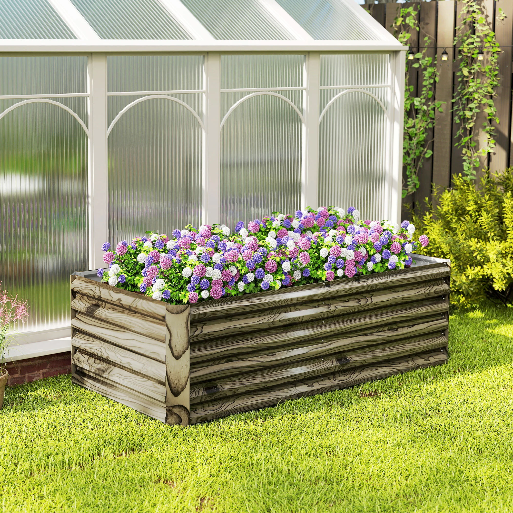 6' x 3' x 2' Galvanized Raised Garden Bed for Vegetables, Light Wood Effect - Image 10