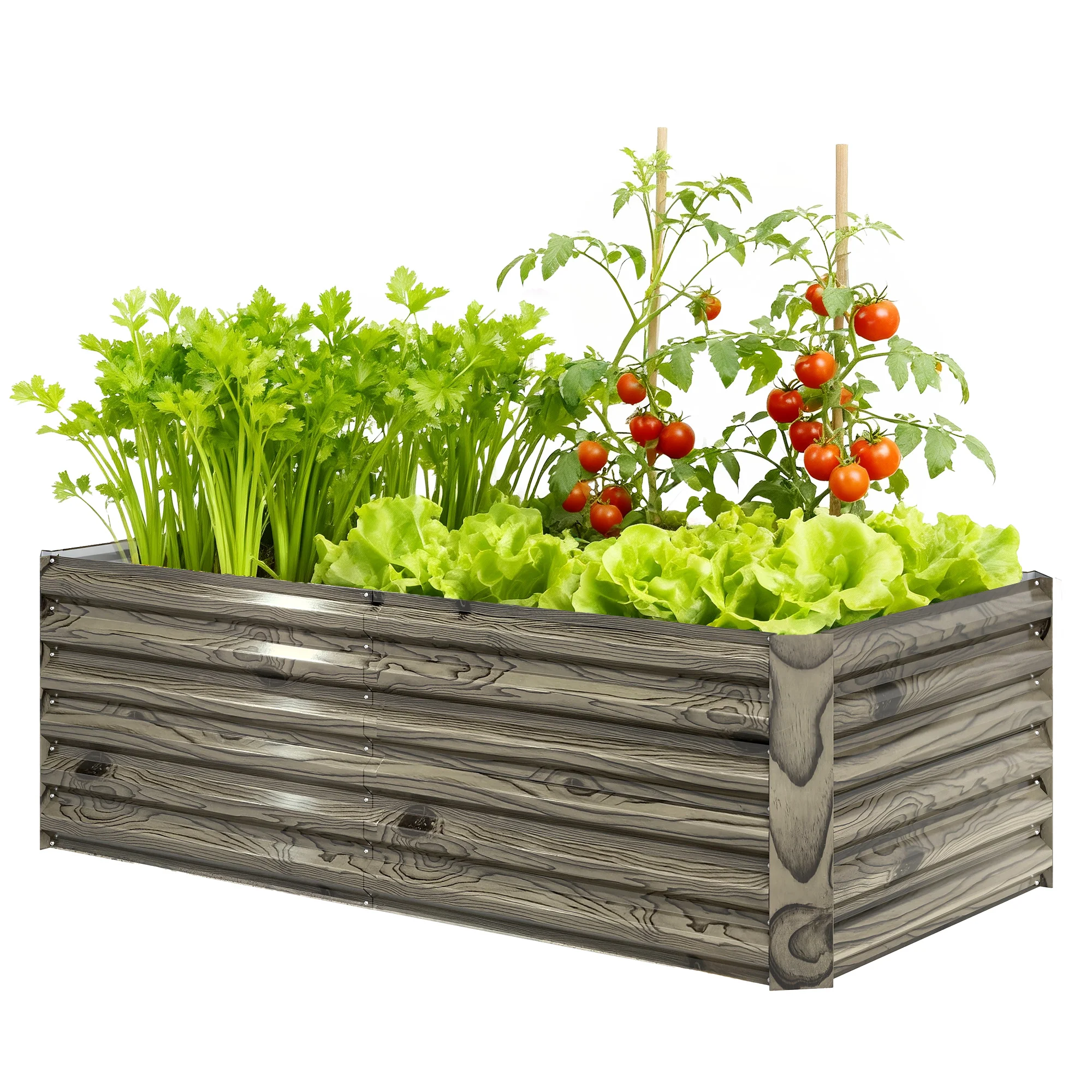 6' x 3' x 2' Galvanized Raised Garden Bed for Vegetables, Light Wood Effect - Image 2