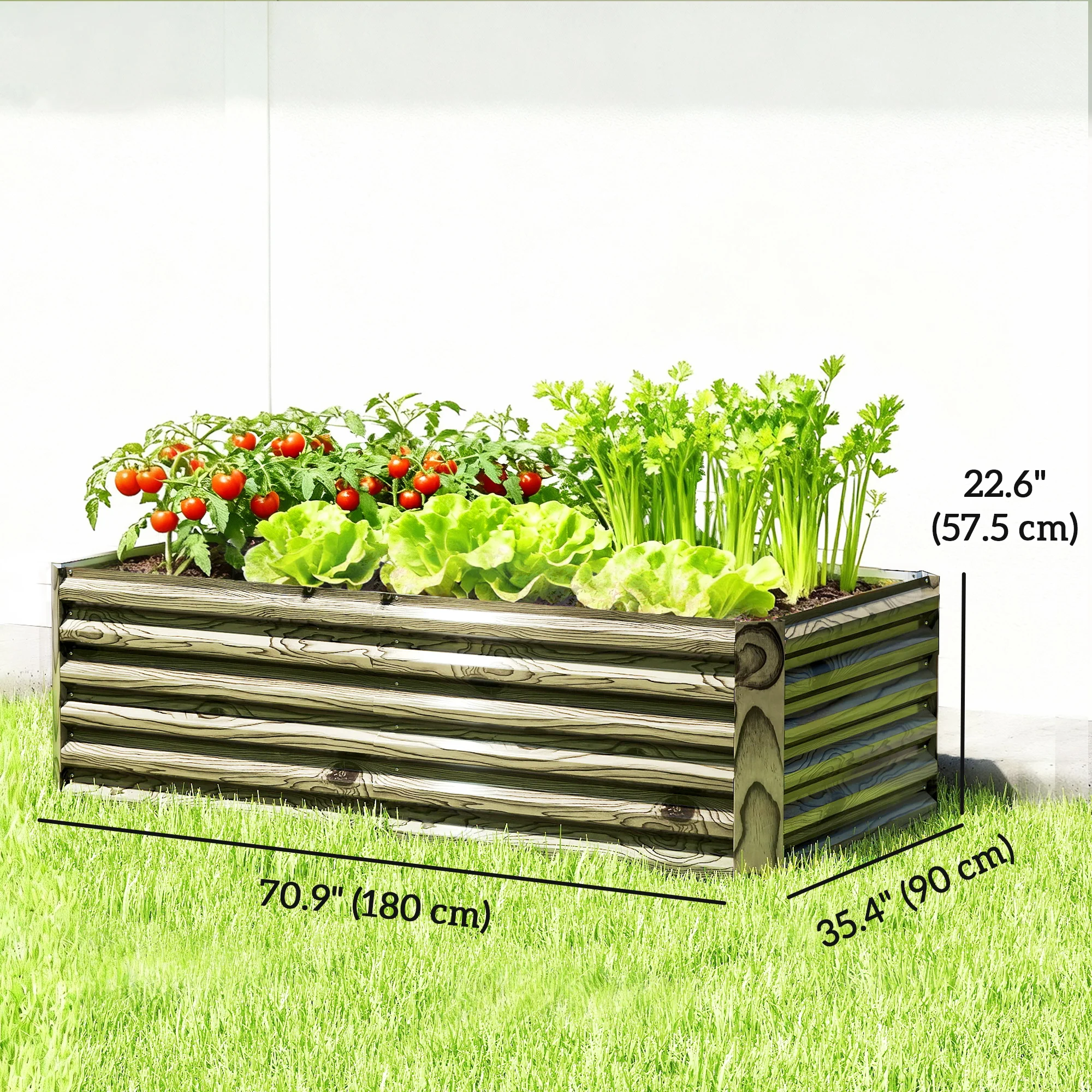 6' x 3' x 2' Galvanized Raised Garden Bed for Vegetables, Light Wood Effect - Image 5