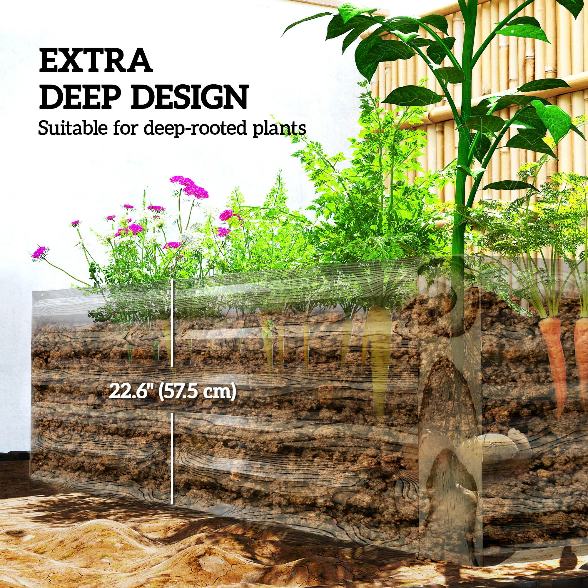 6' x 3' x 2' Galvanized Raised Garden Bed for Vegetables, Light Wood Effect - Image 6