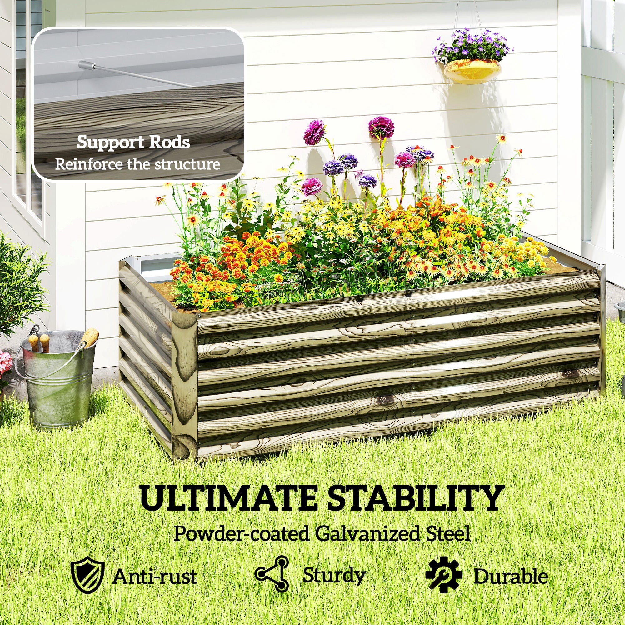6' x 3' x 2' Galvanized Raised Garden Bed for Vegetables, Light Wood Effect - Image 7