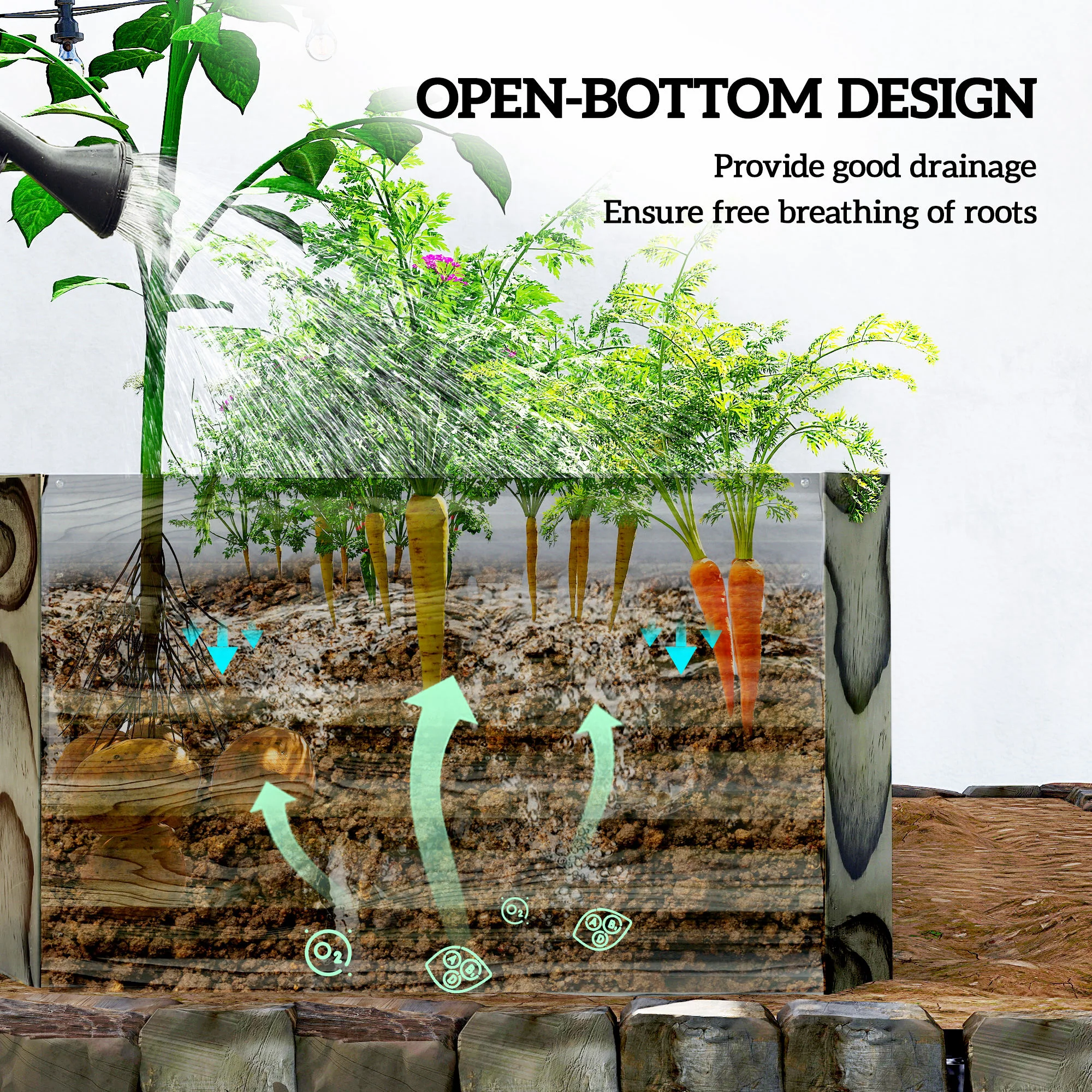 6' x 3' x 2' Galvanized Raised Garden Bed for Vegetables, Light Wood Effect - Image 8