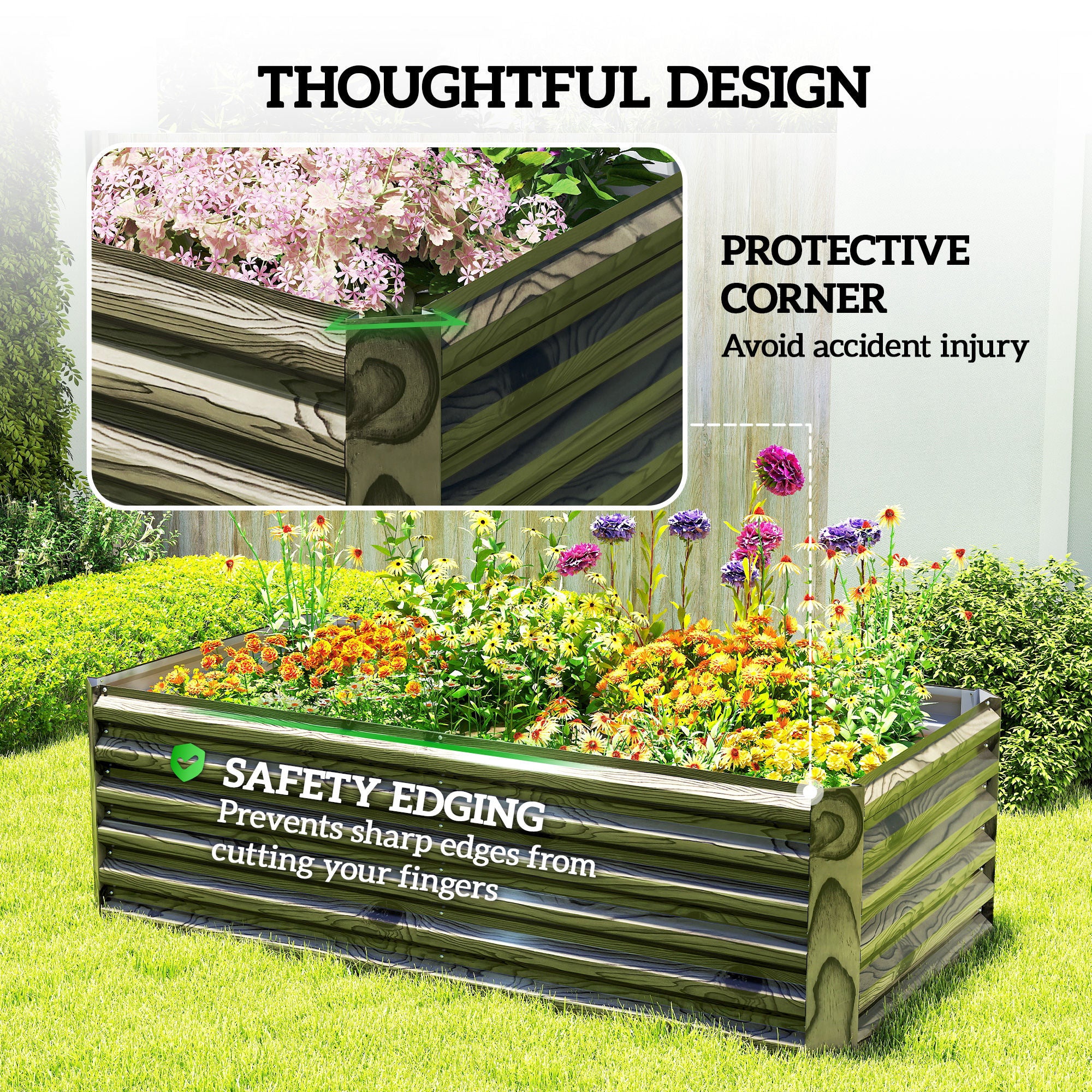 6' x 3' x 2' Galvanized Raised Garden Bed for Vegetables, Light Wood Effect - Image 9