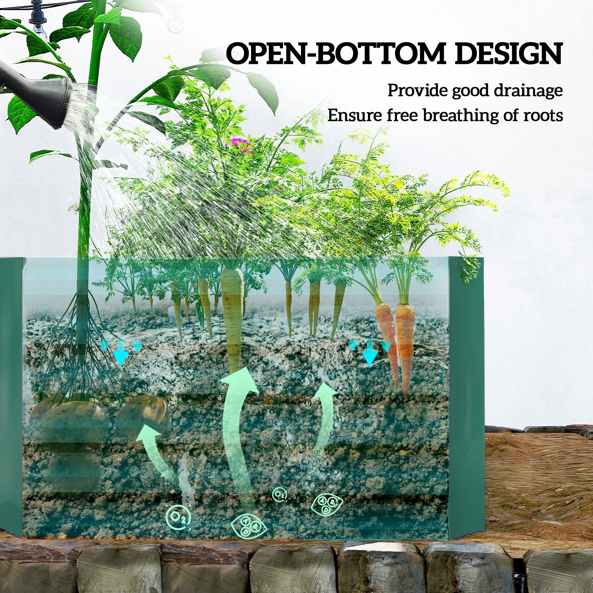 6' x 3' x 2' Galvanized Raised Garden Bed for Vegetables, Dark Green - Image 8