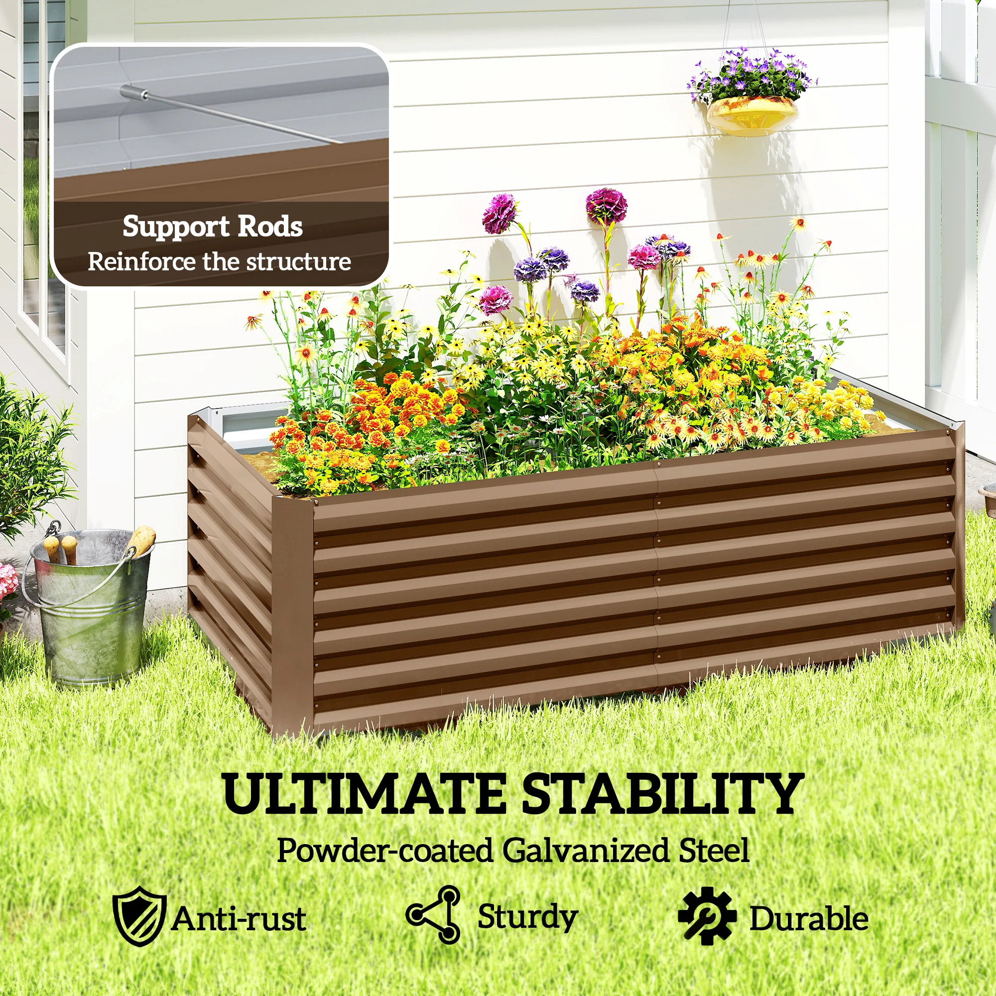 6' x 3' x 2' Galvanized Raised Garden Bed for Vegetables, Brown - Image 7