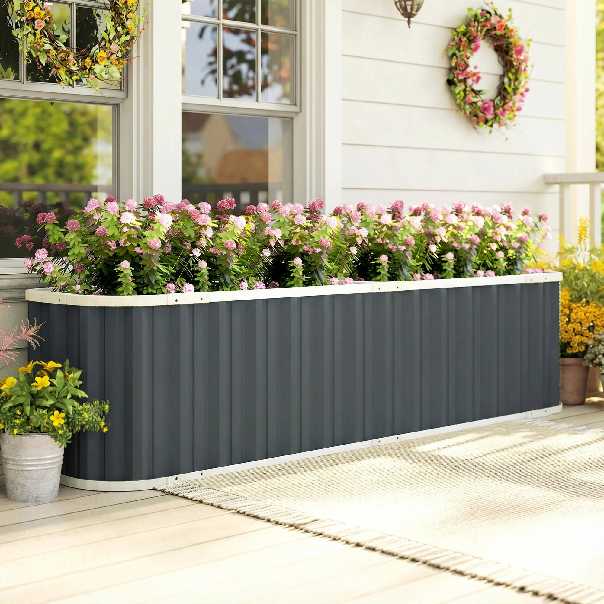 7' x 2' x 2' Galvanized Raised Garden Bed with Gloves, Dark Grey - Image 3