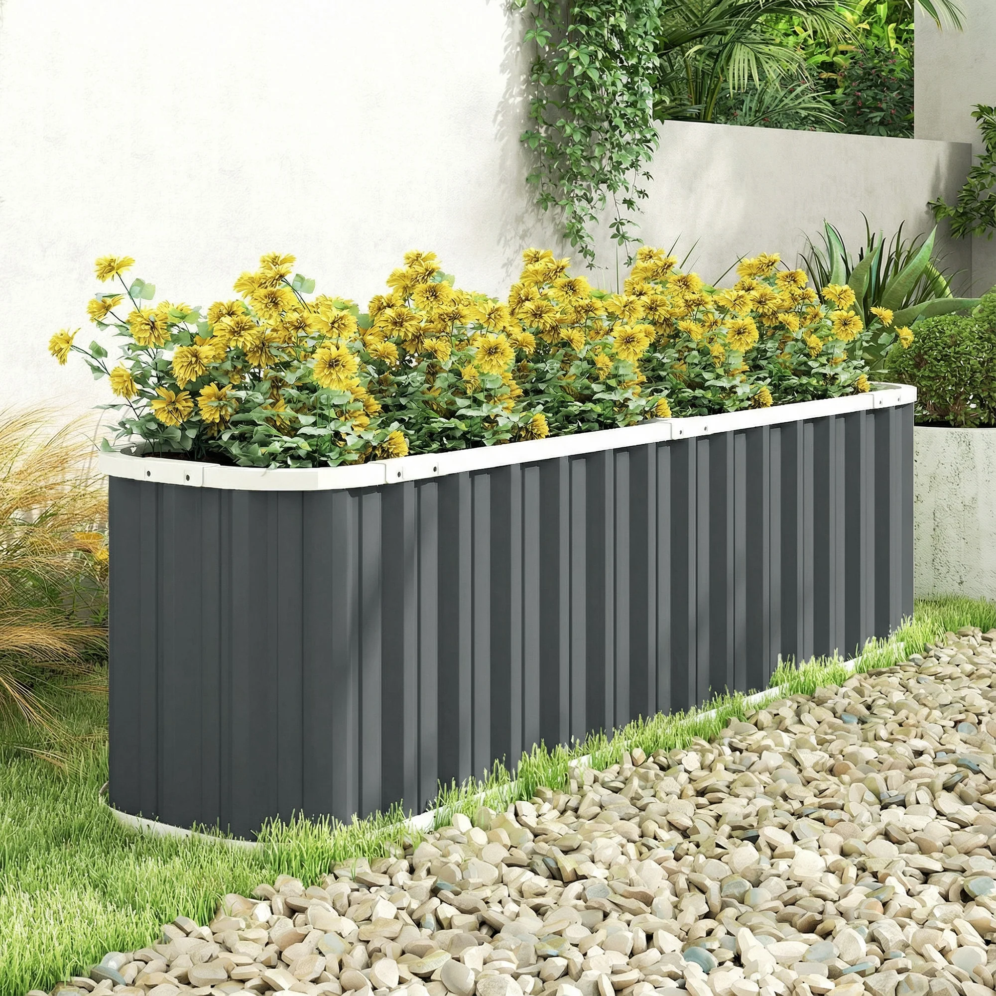 7' x 2' x 2' Galvanized Raised Garden Bed with Gloves, Dark Grey - Image 4