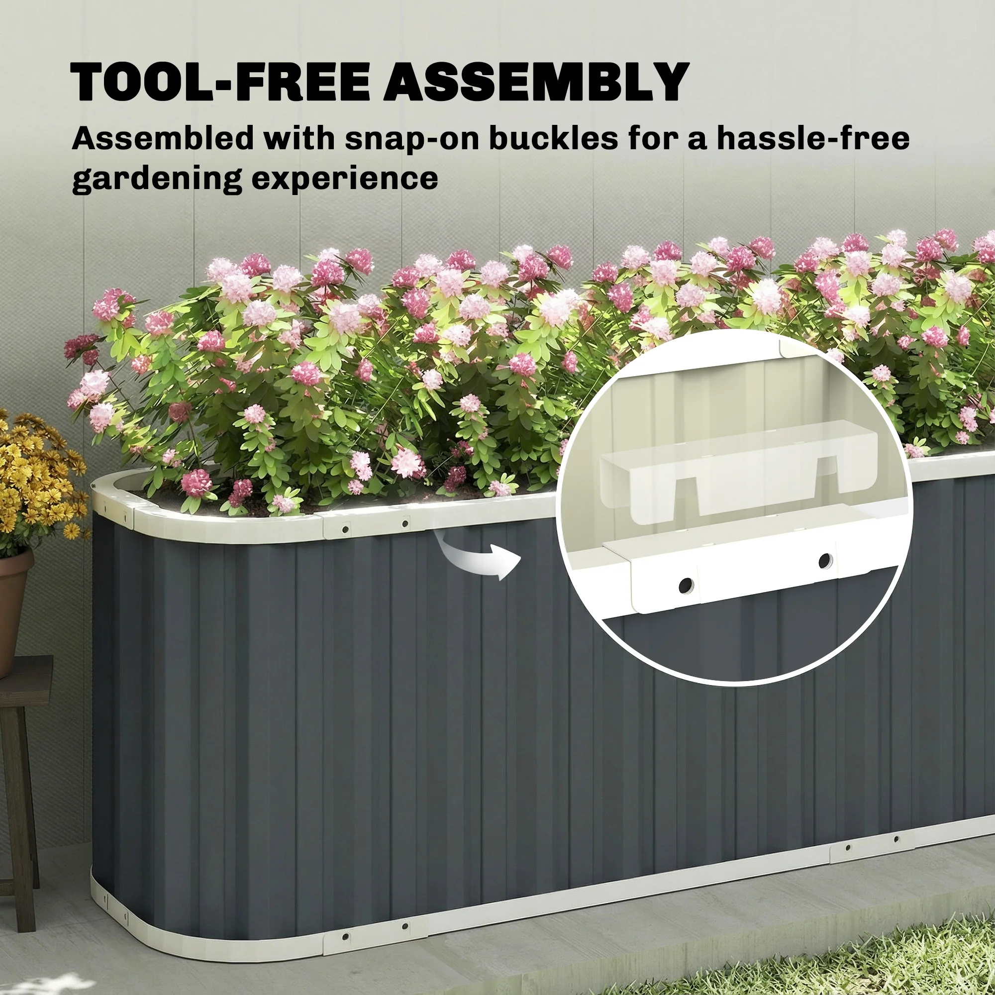 7' x 2' x 2' Galvanized Raised Garden Bed with Gloves, Dark Grey - Image 7