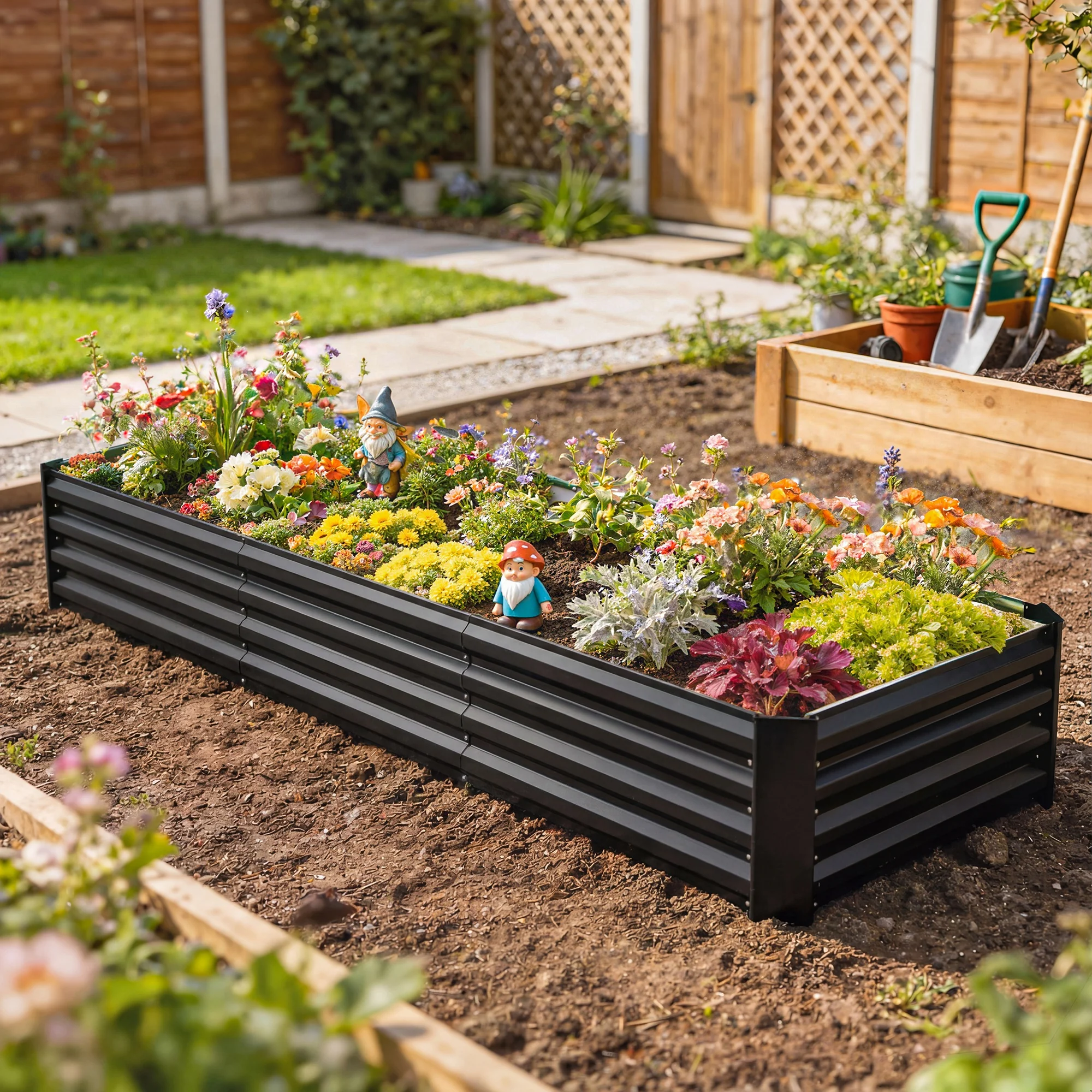 8 x 2.6 x 1.5ft Galvanized Raised Garden Bed with Open Bottom, Black - Image 3