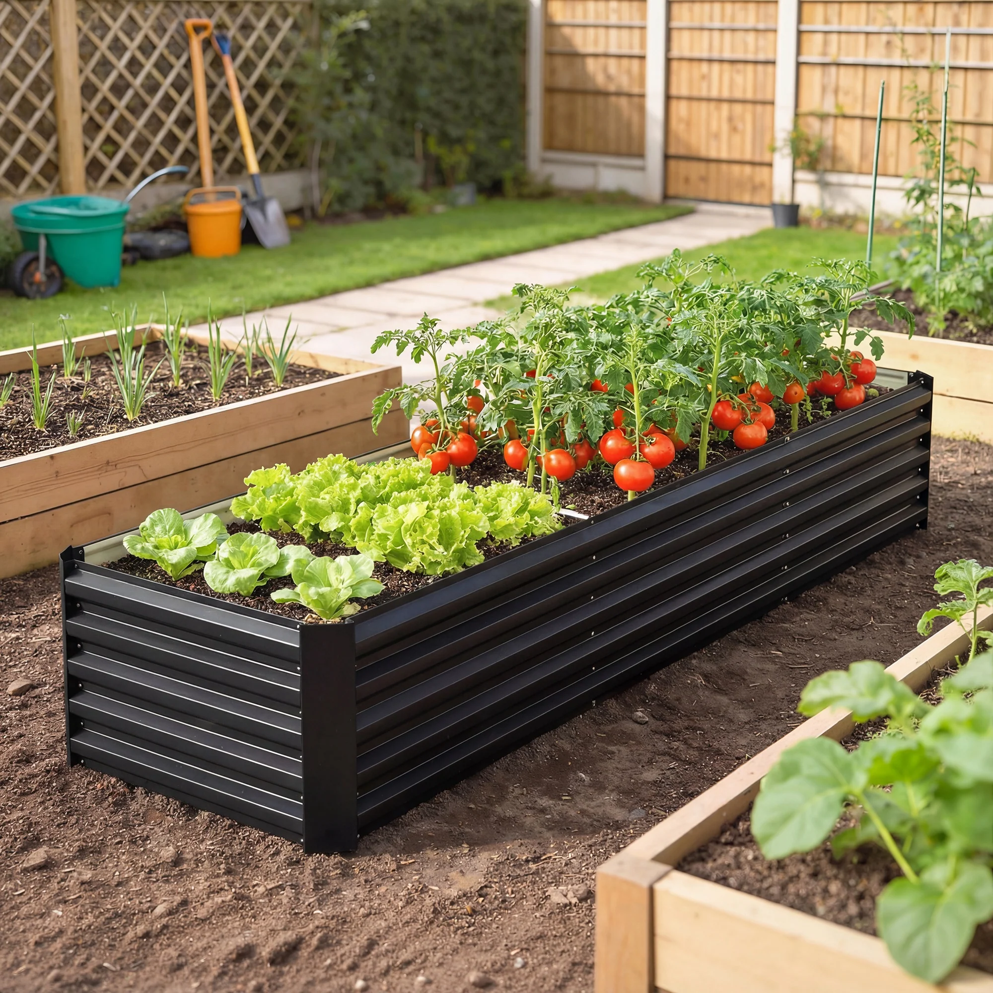 8 x 2.6 x 1.5ft Galvanized Raised Garden Bed with Open Bottom, Black - Image 4
