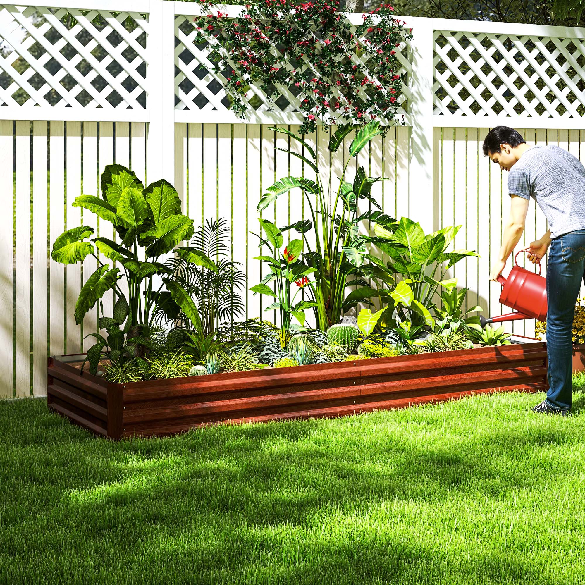 8' x 3' x 1' Galvanized Raised Garden Bed for Growing Flowers, Succulents, Natural Wood - Image 10