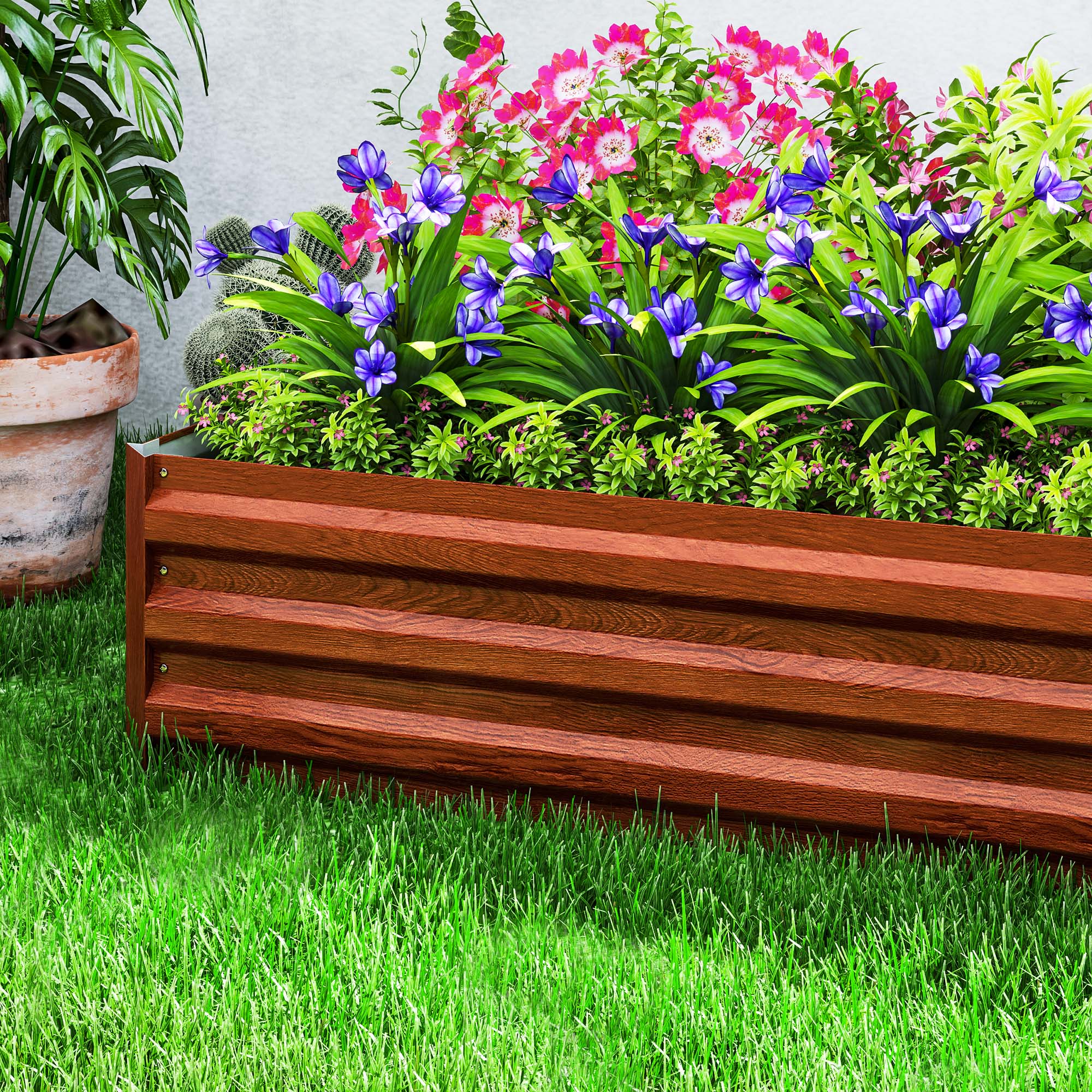 8' x 3' x 1' Galvanized Raised Garden Bed for Growing Flowers, Succulents, Natural Wood - Image 11