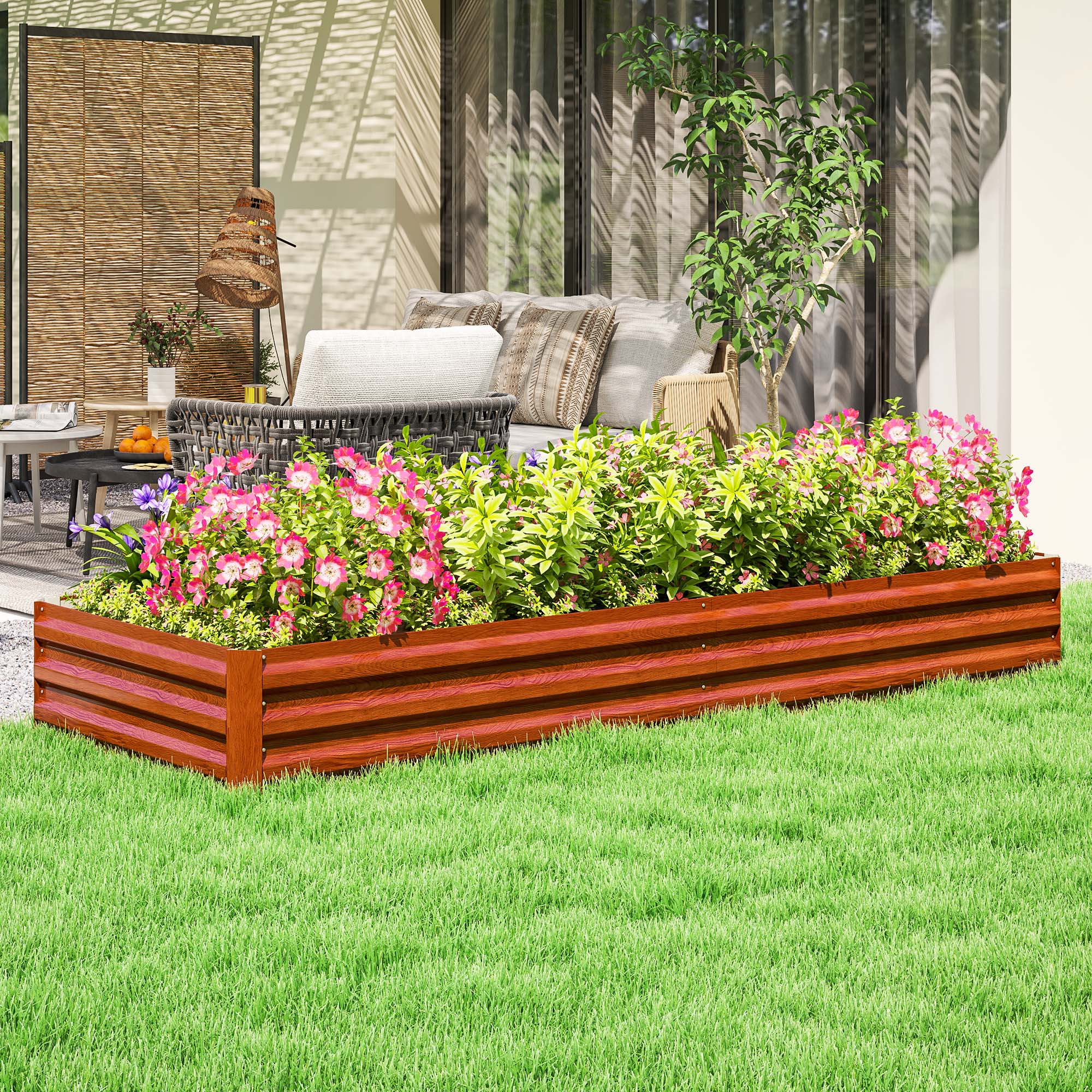 8' x 3' x 1' Galvanized Raised Garden Bed for Growing Flowers, Succulents, Natural Wood - Image 3