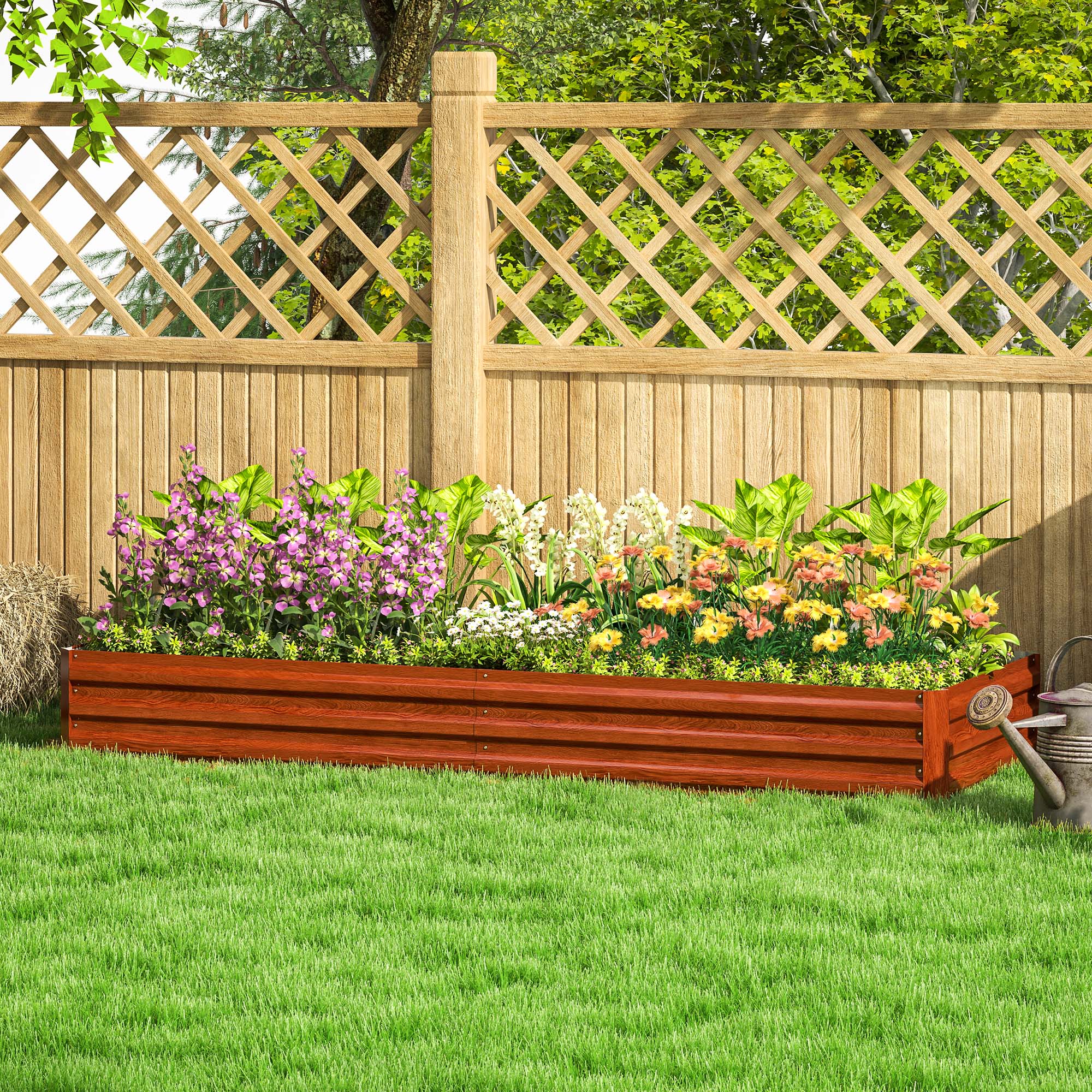 8' x 3' x 1' Galvanized Raised Garden Bed for Growing Flowers, Succulents, Natural Wood - Image 4