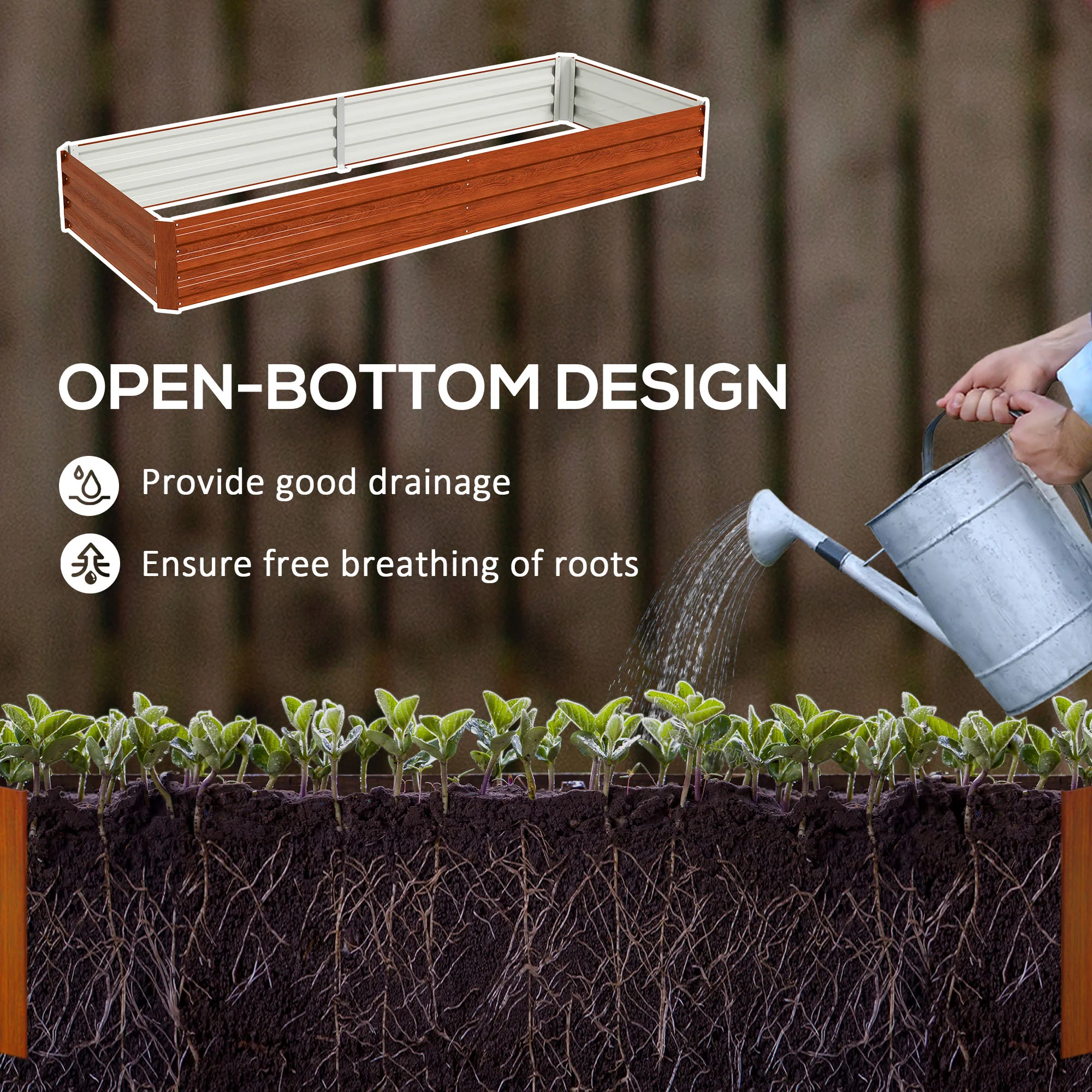 8' x 3' x 1' Galvanized Raised Garden Bed for Growing Flowers, Succulents, Natural Wood - Image 6