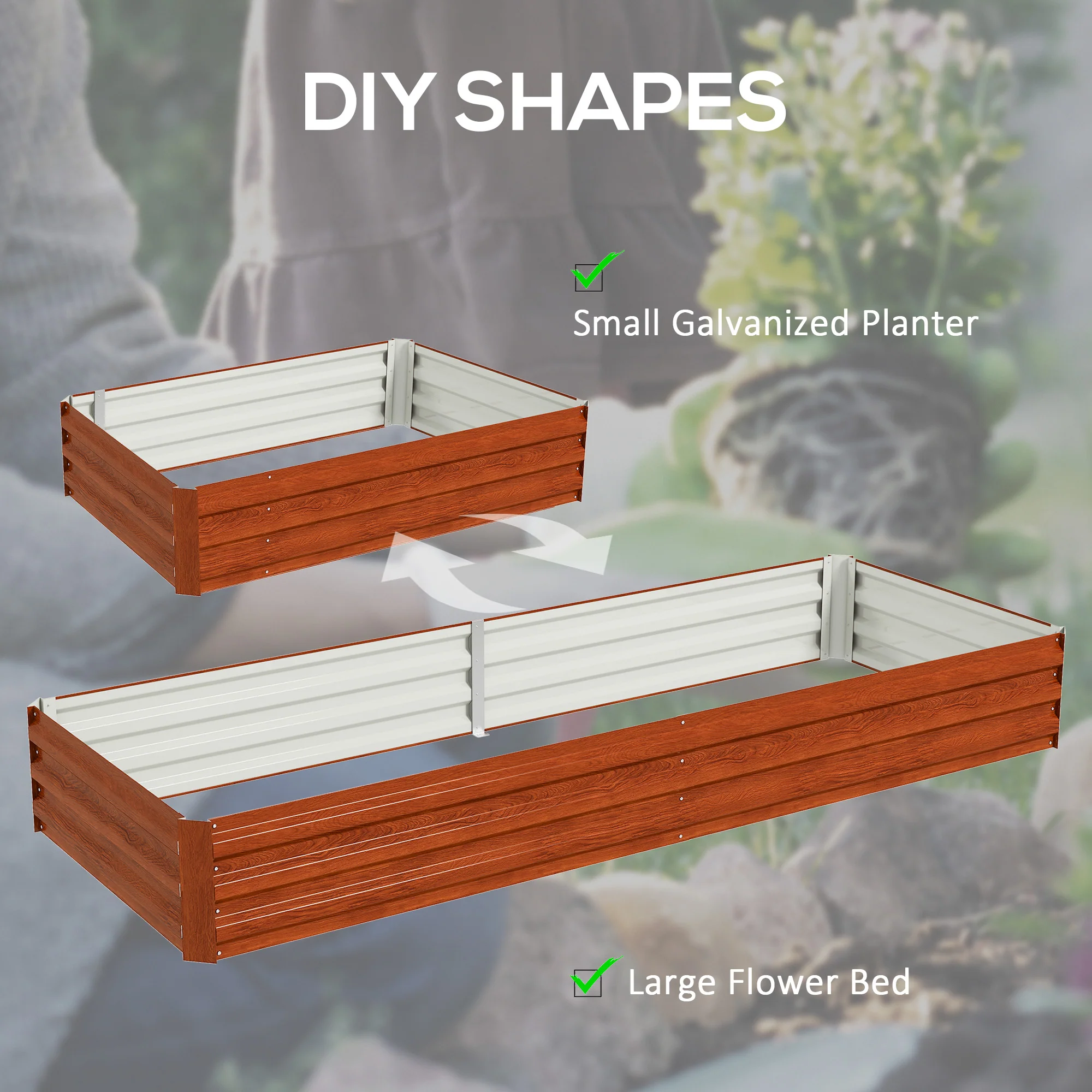 8' x 3' x 1' Galvanized Raised Garden Bed for Growing Flowers, Succulents, Natural Wood - Image 7