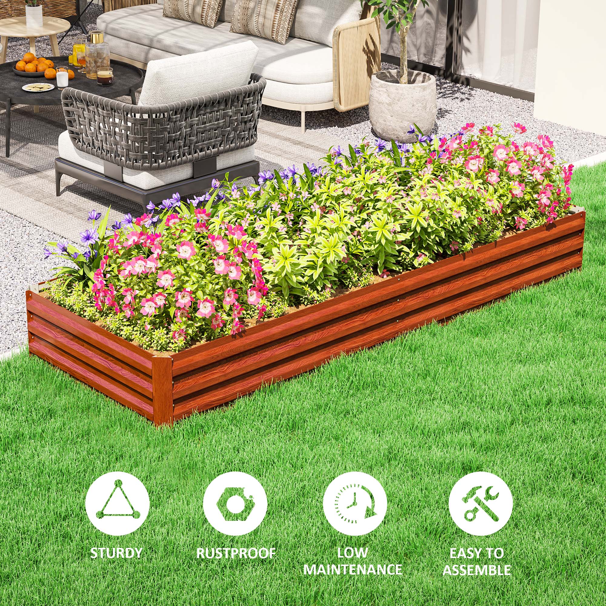 8' x 3' x 1' Galvanized Raised Garden Bed for Growing Flowers, Succulents, Natural Wood - Image 8