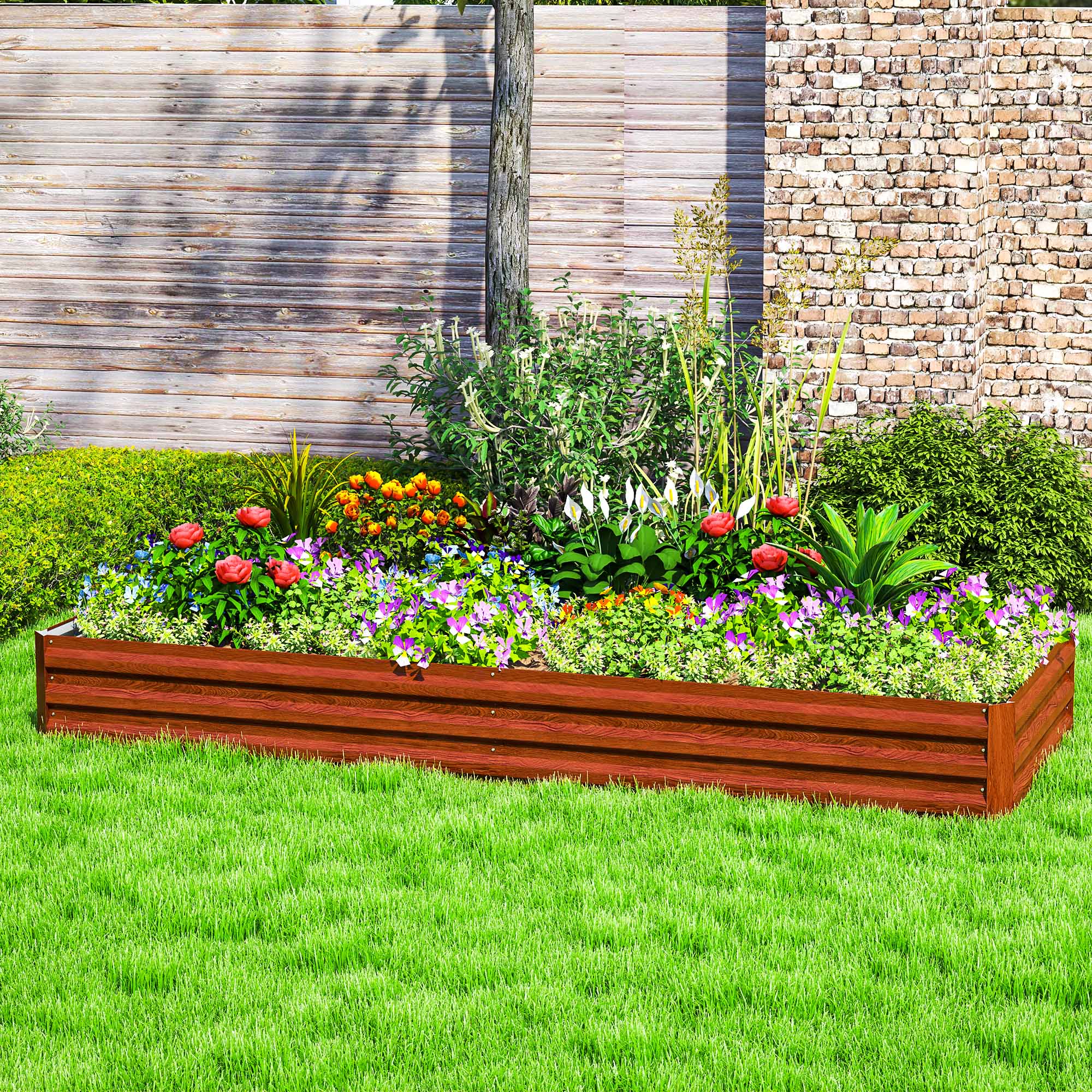 8' x 3' x 1' Galvanized Raised Garden Bed for Growing Flowers, Succulents, Natural Wood - Image 9