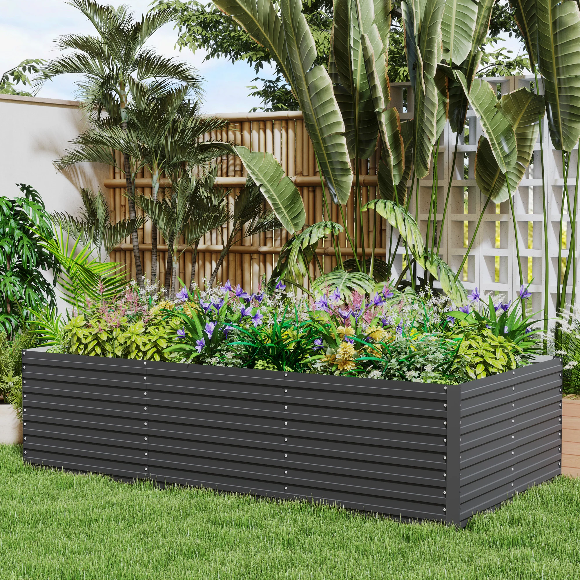 8' x 4' x 2' Large Galvanized Raised Garden Bed with Deep Design, Dark Grey - Image 4