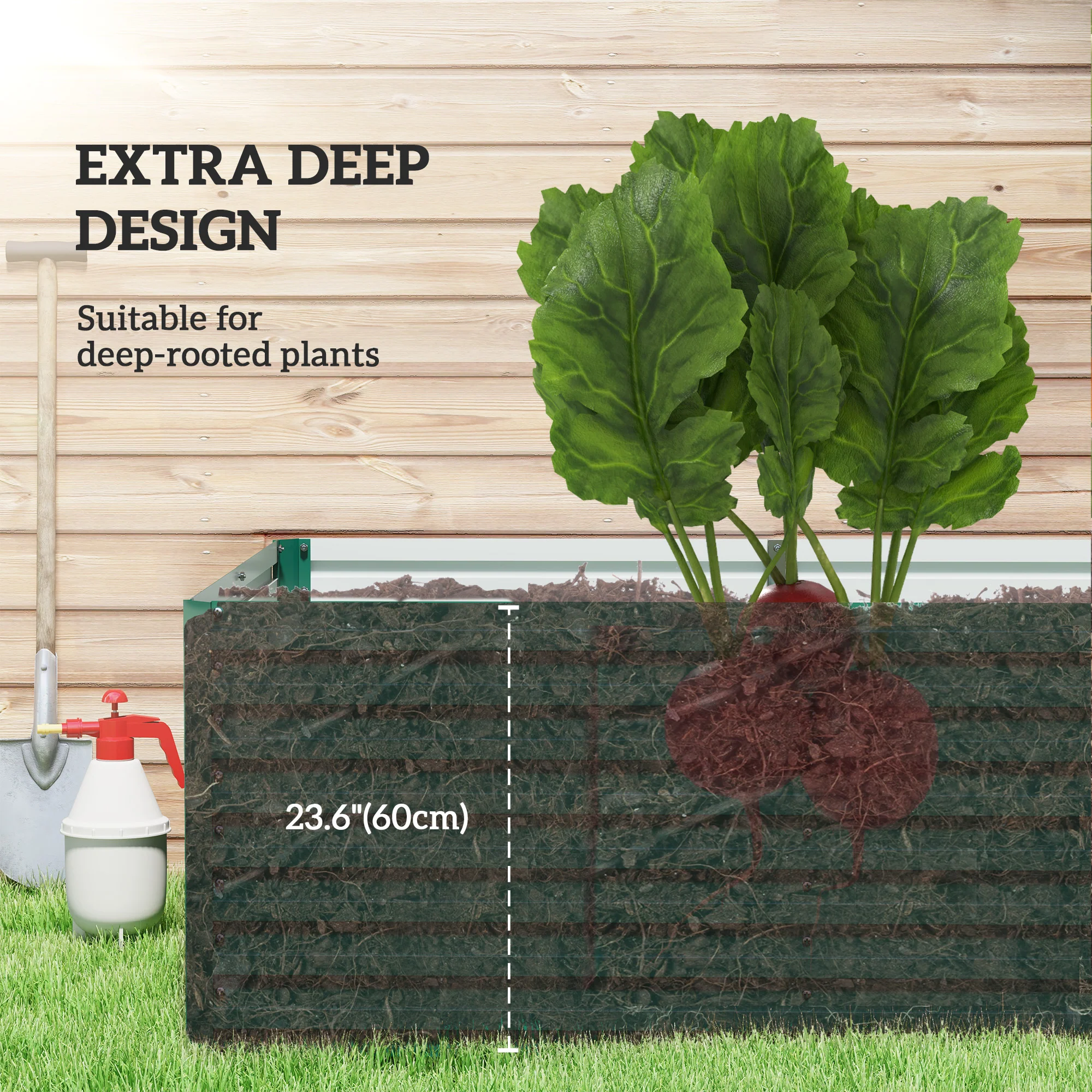 8' x 4' x 2' Large Galvanized Raised Garden Bed with Deep Design, Green - Image 6