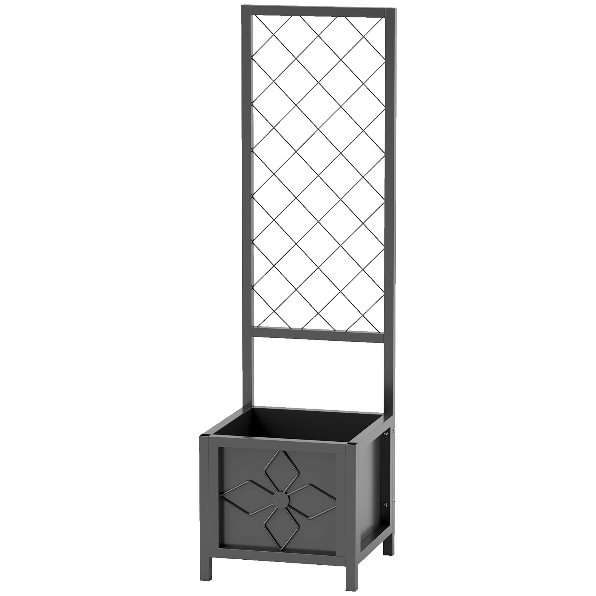 Galvanized Raised Garden Bed with Trellis, Drainage Holes, Privacy Screen,15.7" x 15.7" x 55.1" - Image 2