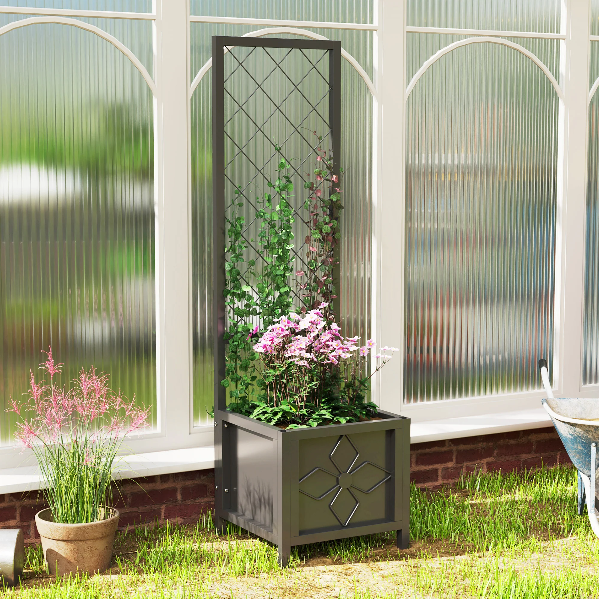 Galvanized Raised Garden Bed with Trellis, Drainage Holes, Privacy Screen,15.7" x 15.7" x 55.1" - Image 3